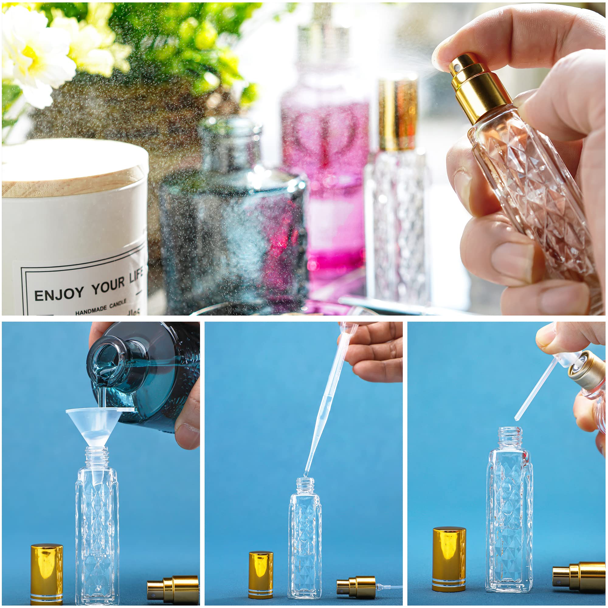 Yu Feng 12Pcs Glass Bottle Perfume Atomizer Refillable Spray Empty Perfume Bottles Fine Mist Atomizer Cosmetic Container For Tra