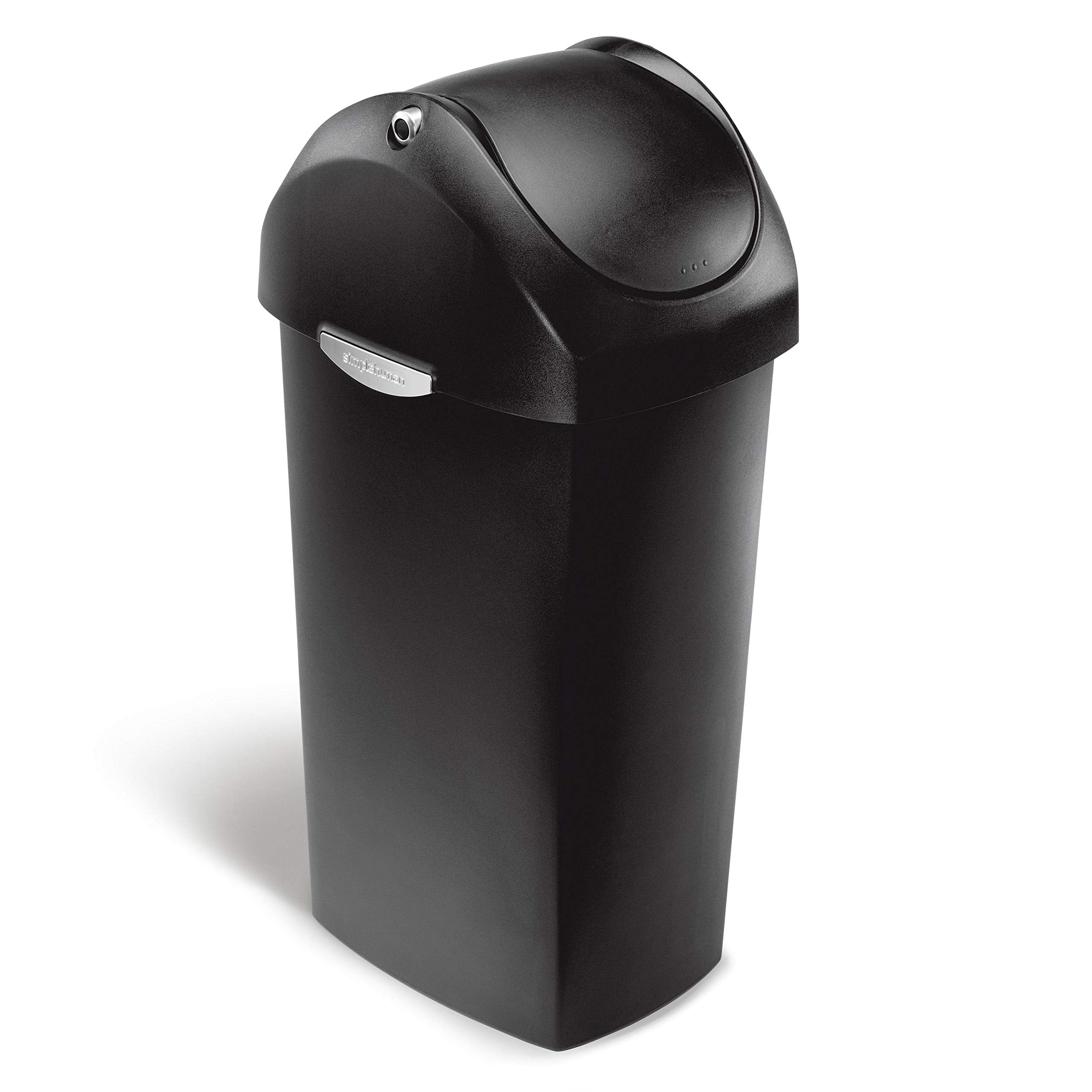 Simplehuman 60 Liter / 16 Gallon Swing Lid Trash Can, Black Plastic