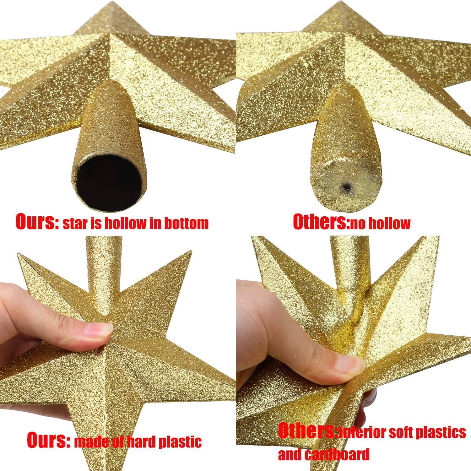 Aneco Gold Glitter Mini Christmas Tree Topper Shatter-Proof 6 Inch Christmas Tree Decoration Treetop for Holiday Ornament or Hom