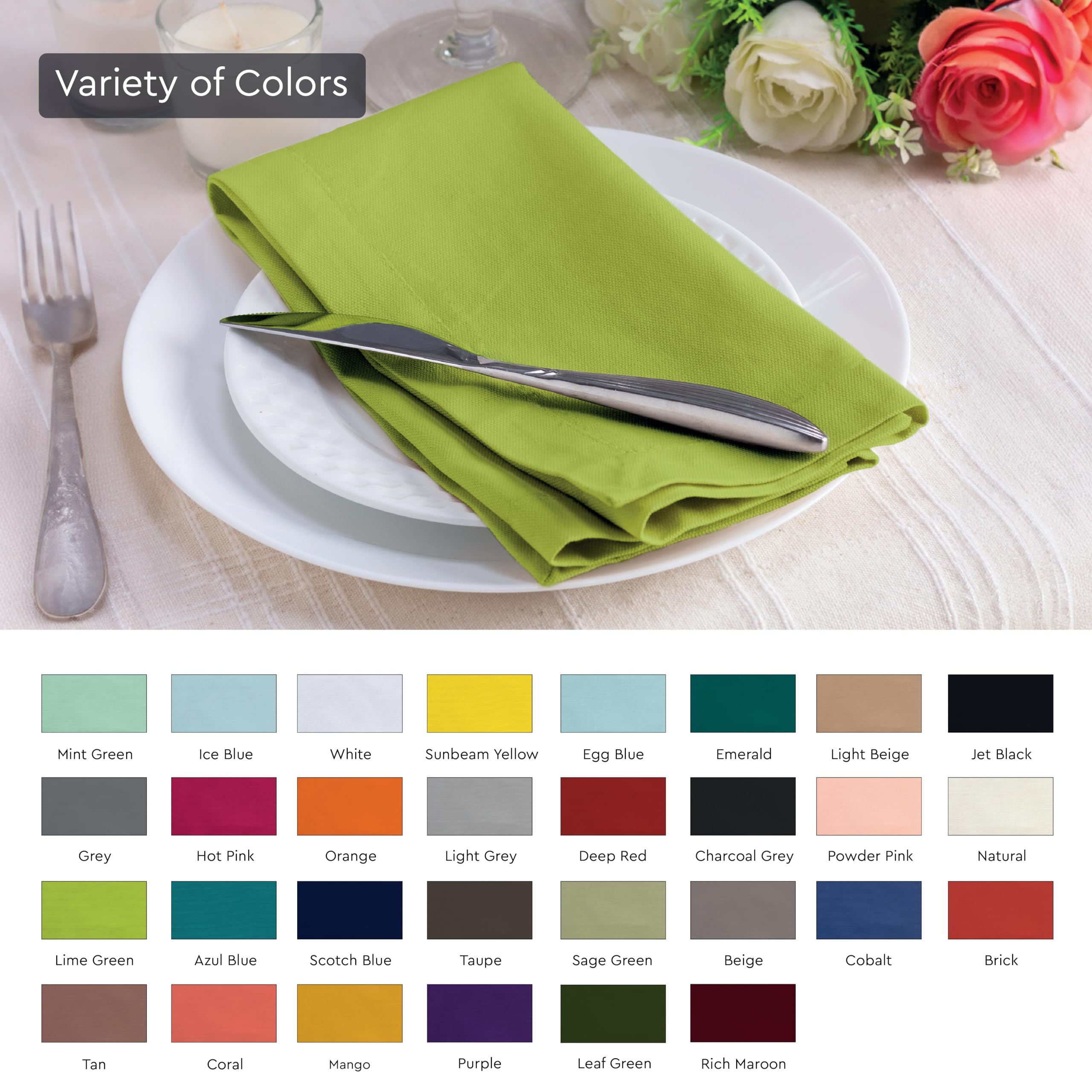 Encasa Cotton Cloth Napkins | Set Of 12 | Size 17 ''X17 '' | Lime Green Solid Color | Machine Washable