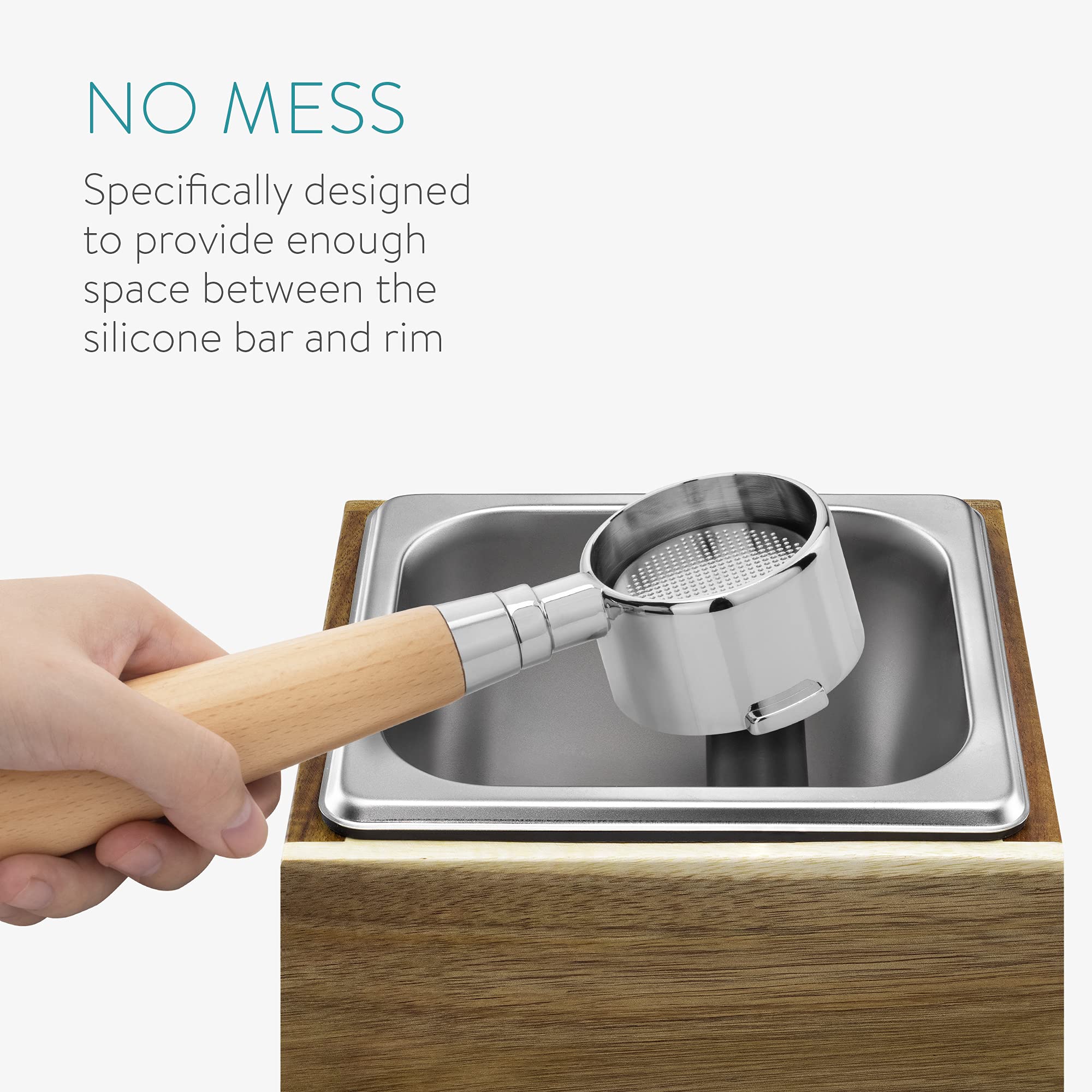 Navaris Coffee Knock Box - Stainless Steel And Wood Bin For Espresso Machine Coffee Grounds - With Silicone Bar For Knocking Por