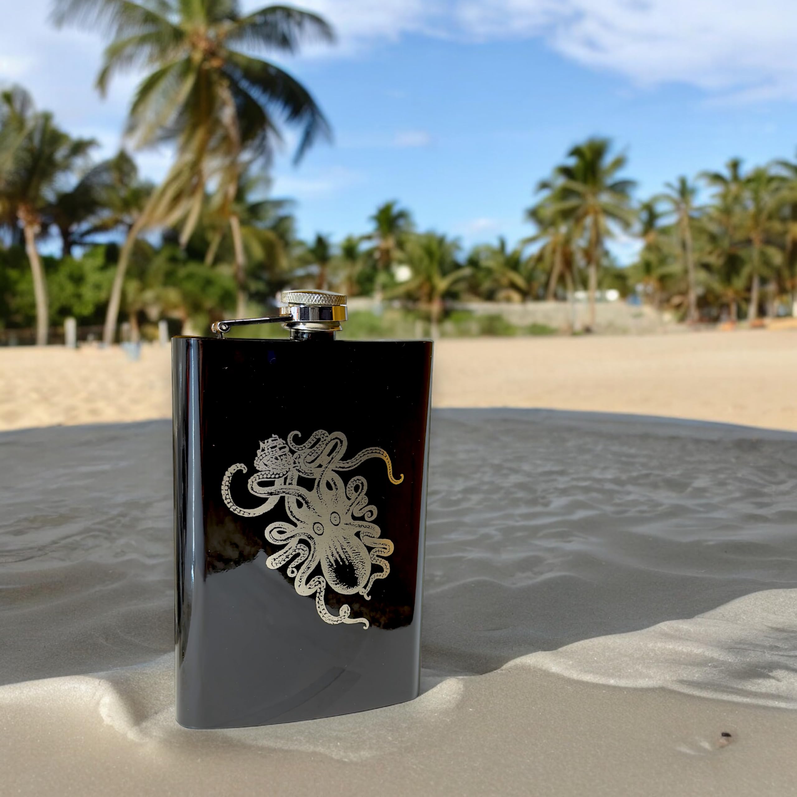 8Oz Black Kraken Flask
