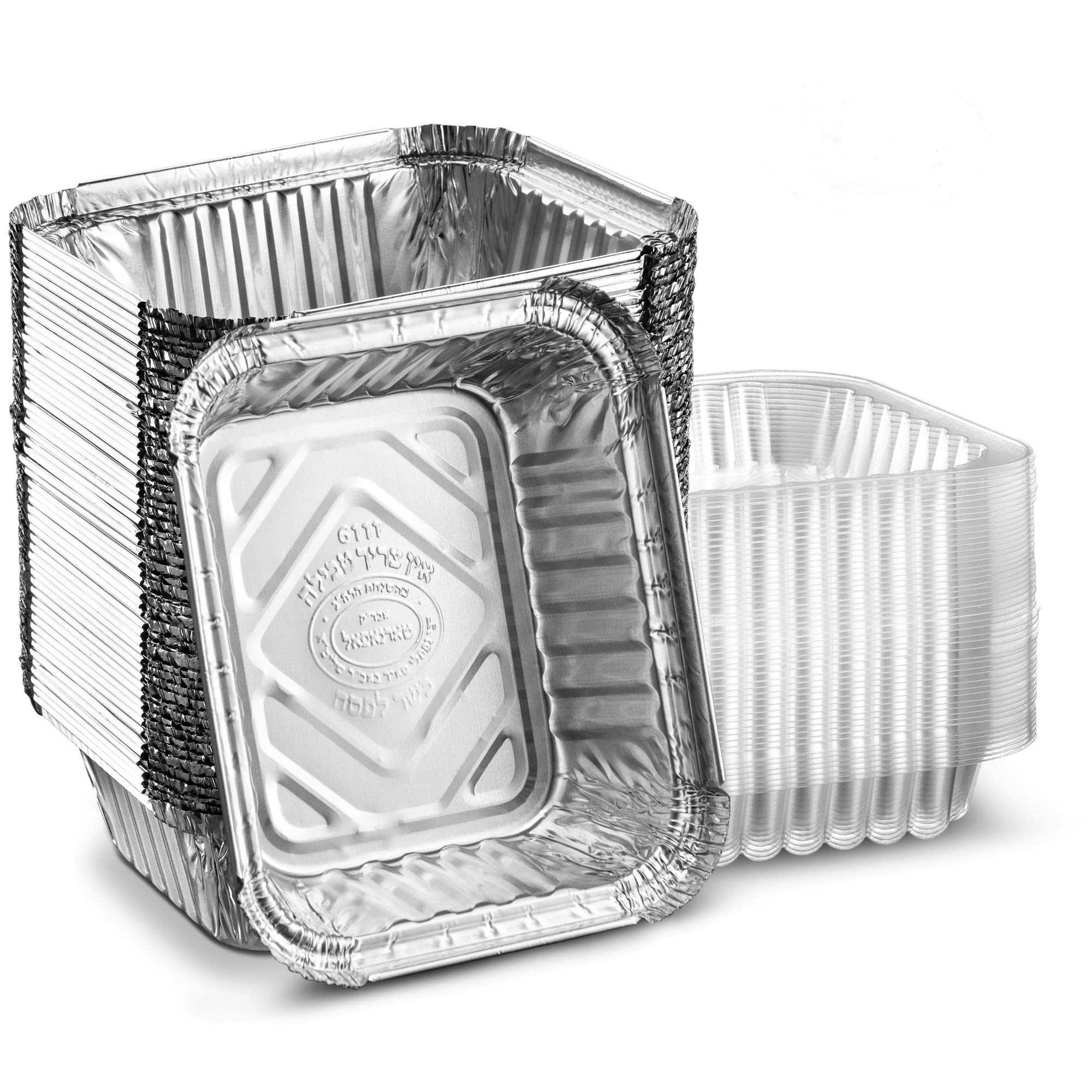 Propack Disposable Aluminum Foil Pans, Plastic Lids, 1 lb Oblong, 50 Pack