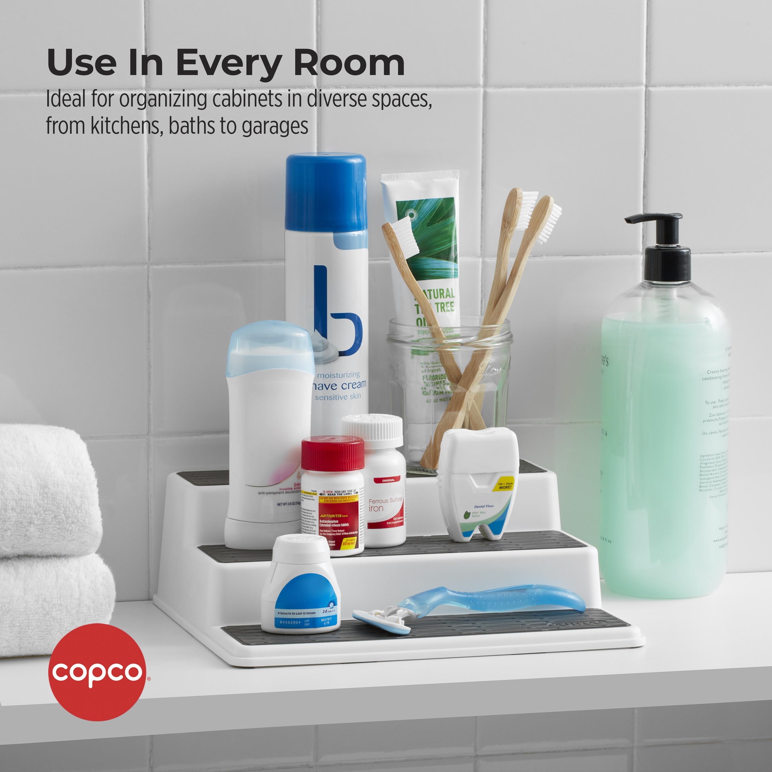 Copco Grey 2 Non-Skid 3-Tier Spice Rack Organizer for Pantry, 2-Pack, 10-Inch