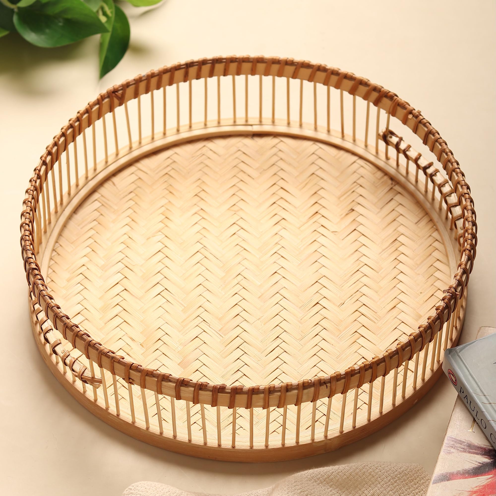 Habere IndiaAll The Cultures Fabricating India Serving Trays | Bamboo Organiser | Decorative Plate | Tea Tray | Round Organiser