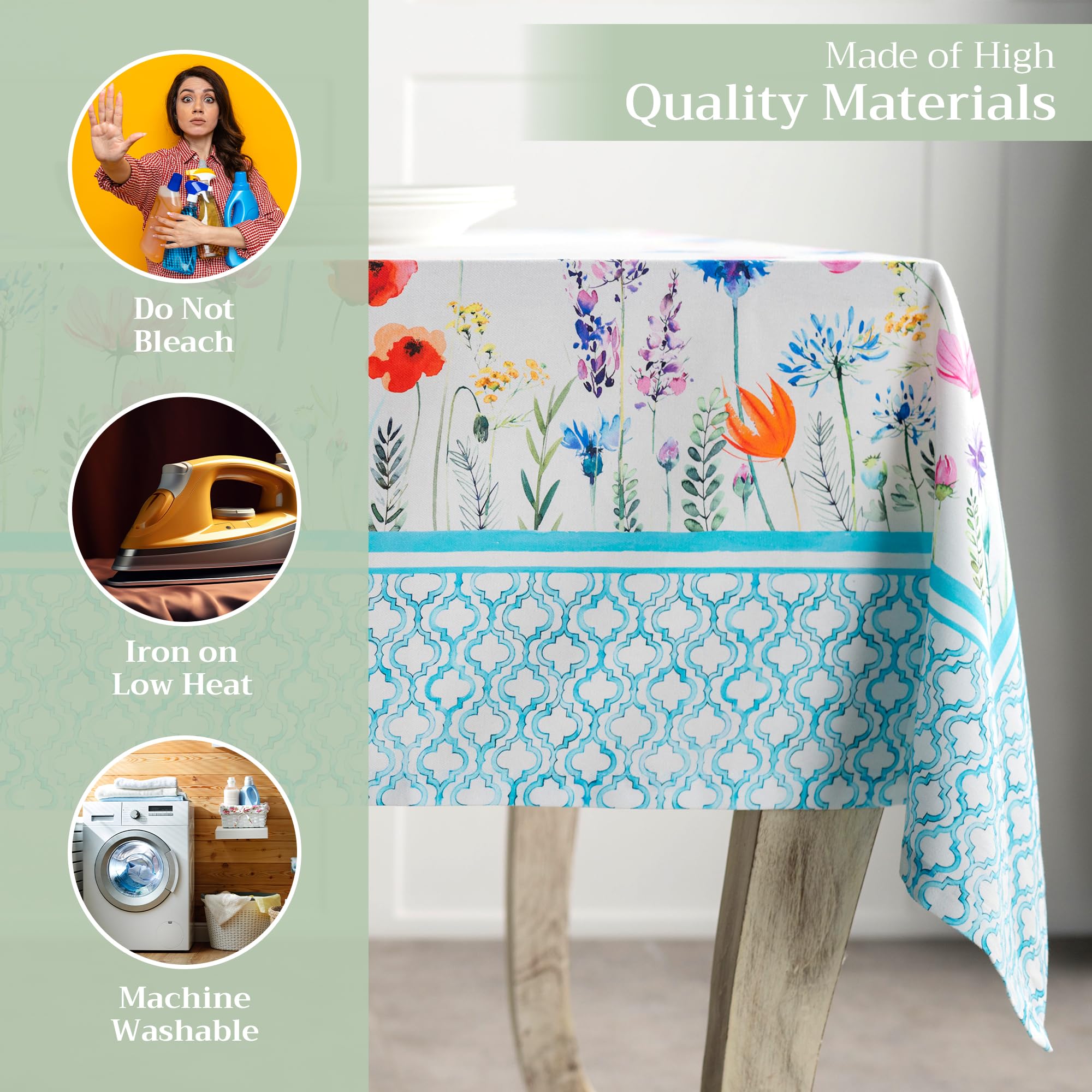 Maison d Hermine Table Cloth Rectangle Table 100% Cotton 60 x 120 Inches Tablecloth Reusable for Dining Room, Farmhouse, Home,