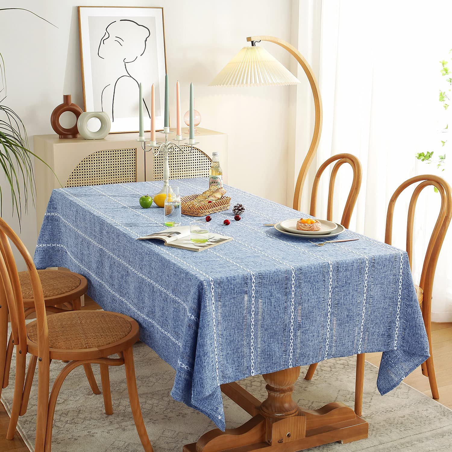 Chassic 60 X 84 Inches Farmhouse Style Linen Tablecloths, Wrinkle Resistant Washable Dining Room Table Cloths For Rectangle Tabl