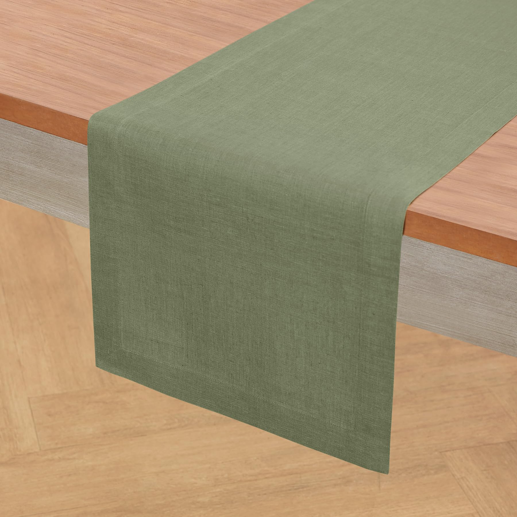 Solino Home Linen Table Runner 36 Inches - 100% Pure Linen Oil Green Table Runner 14 x 36 Inch Ideal for Dresser and Coffee Tabl