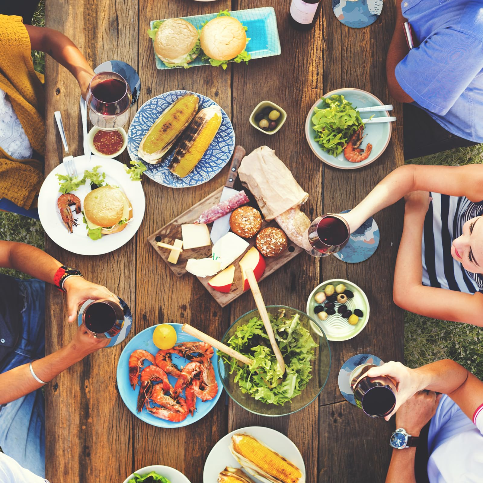 Lifver Absorbent Drink Coasters With Holder, Set Of 6 Ceramic Coasters Set With Cork Base, For Kinds Of Drinking Glasses, 4 Inch