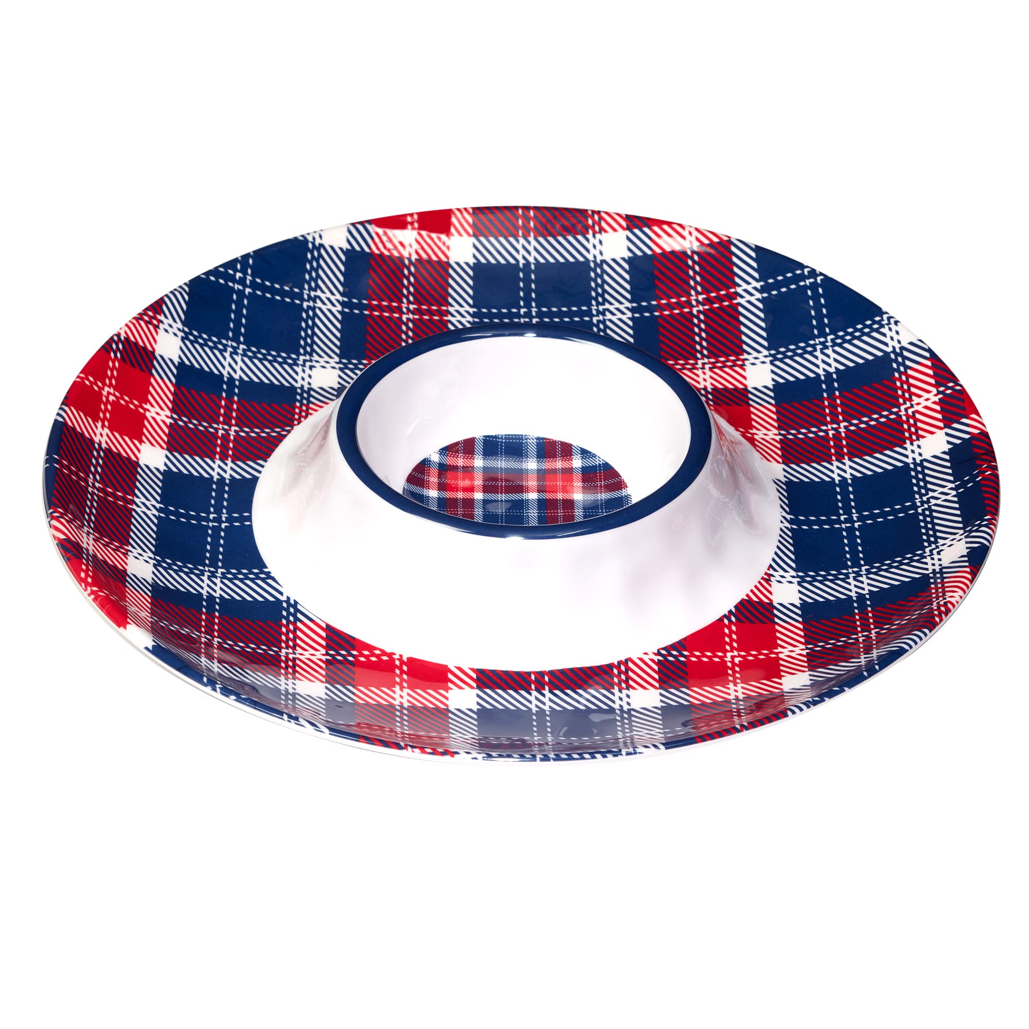 Certified International Patriotic Plaid Melamine 3 Piece Hostess Servware Set, Multicolor, Large