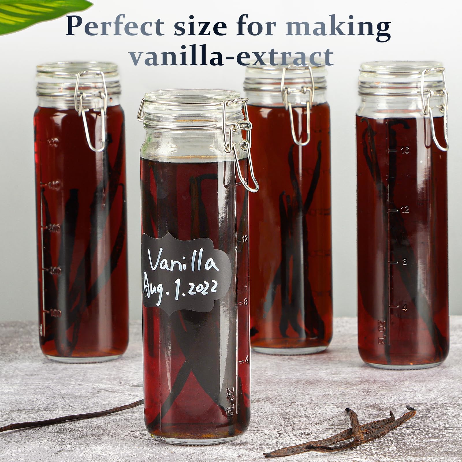 Folinstall 6 Pack 20 Oz Tall Glass Jars With Airtight Lids For Vanilla Extract, Leak Proof Glass Drinking Bottles(600Ml) With Si