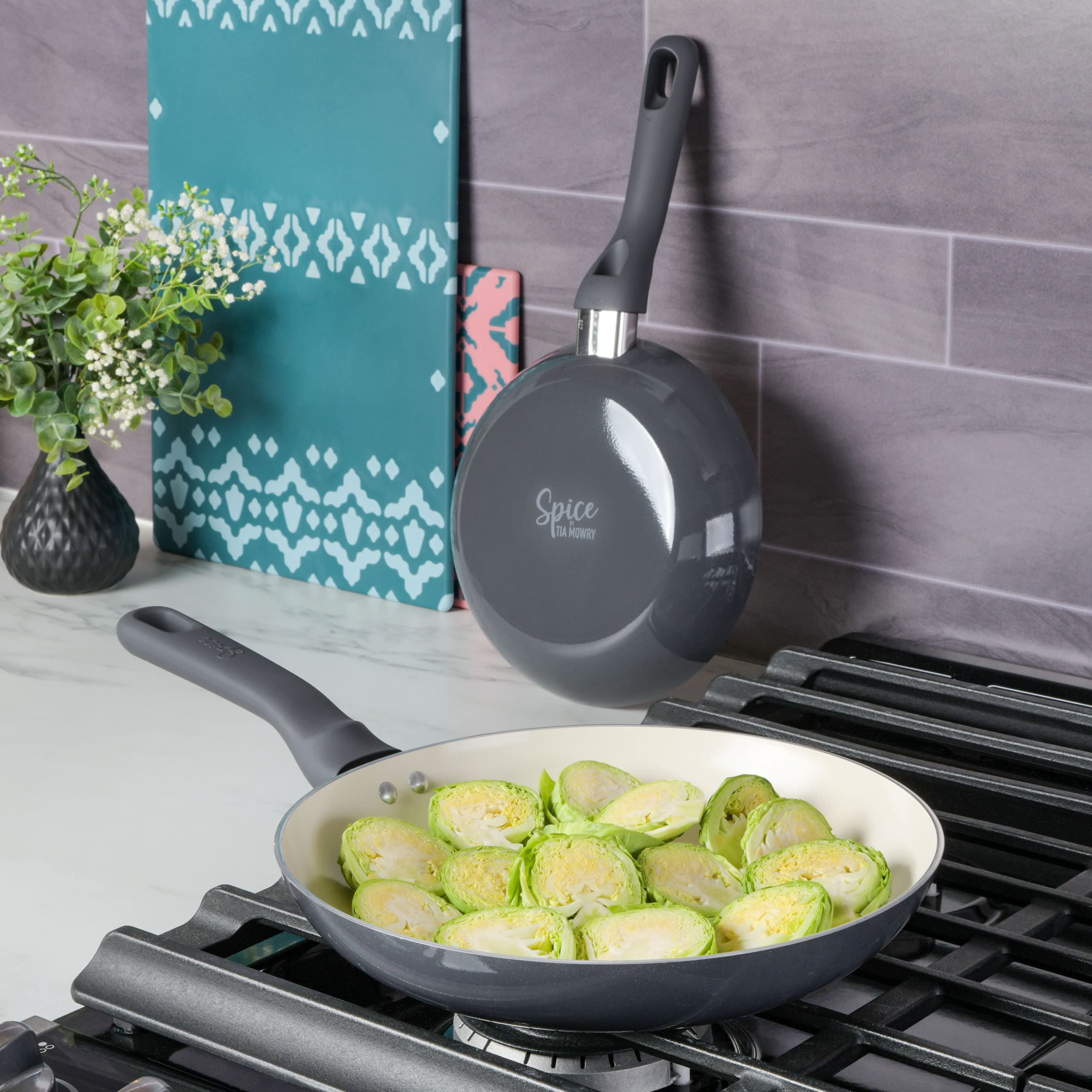 Spice By Tia Mowry Savory Saffron 2-Piece Fry Pan Set - Grey