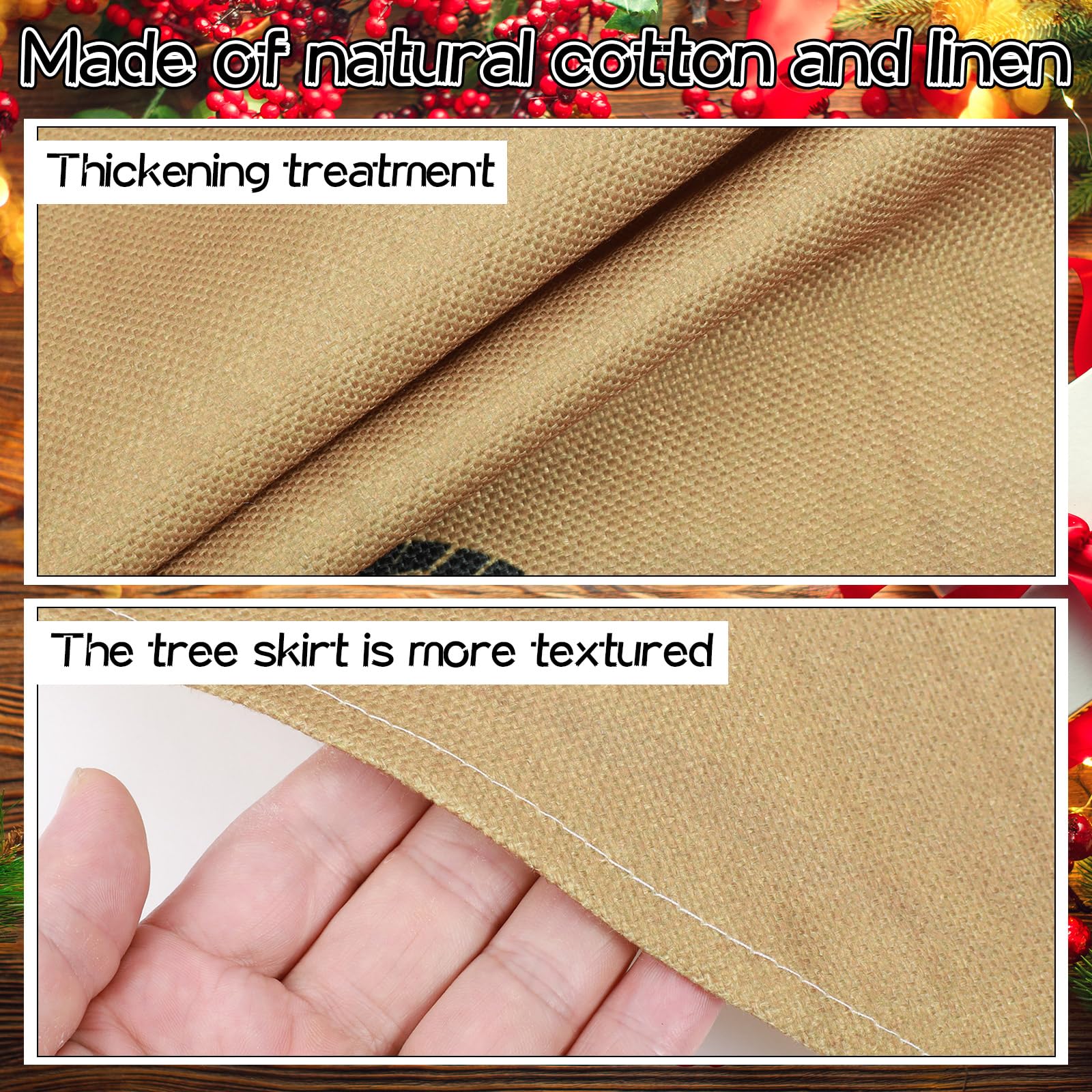 Arrowbash Wizard Christmas Tree Skirt 48 Inches Large Burlap Double Layer Plain Footprint Tree Skirts Rustic Jute Wired Christma