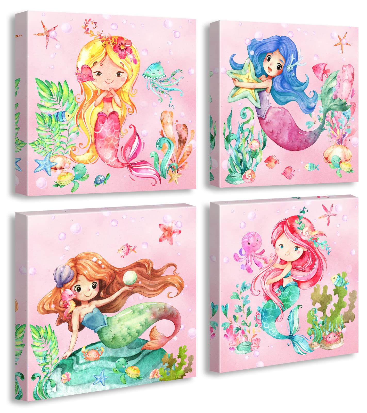 Mermaid Bathroom Decor Wall Art For Girls Bedroom Colorful Mermaid Decorations Pictures Canvas Print Modern Kids Nursery Wall De