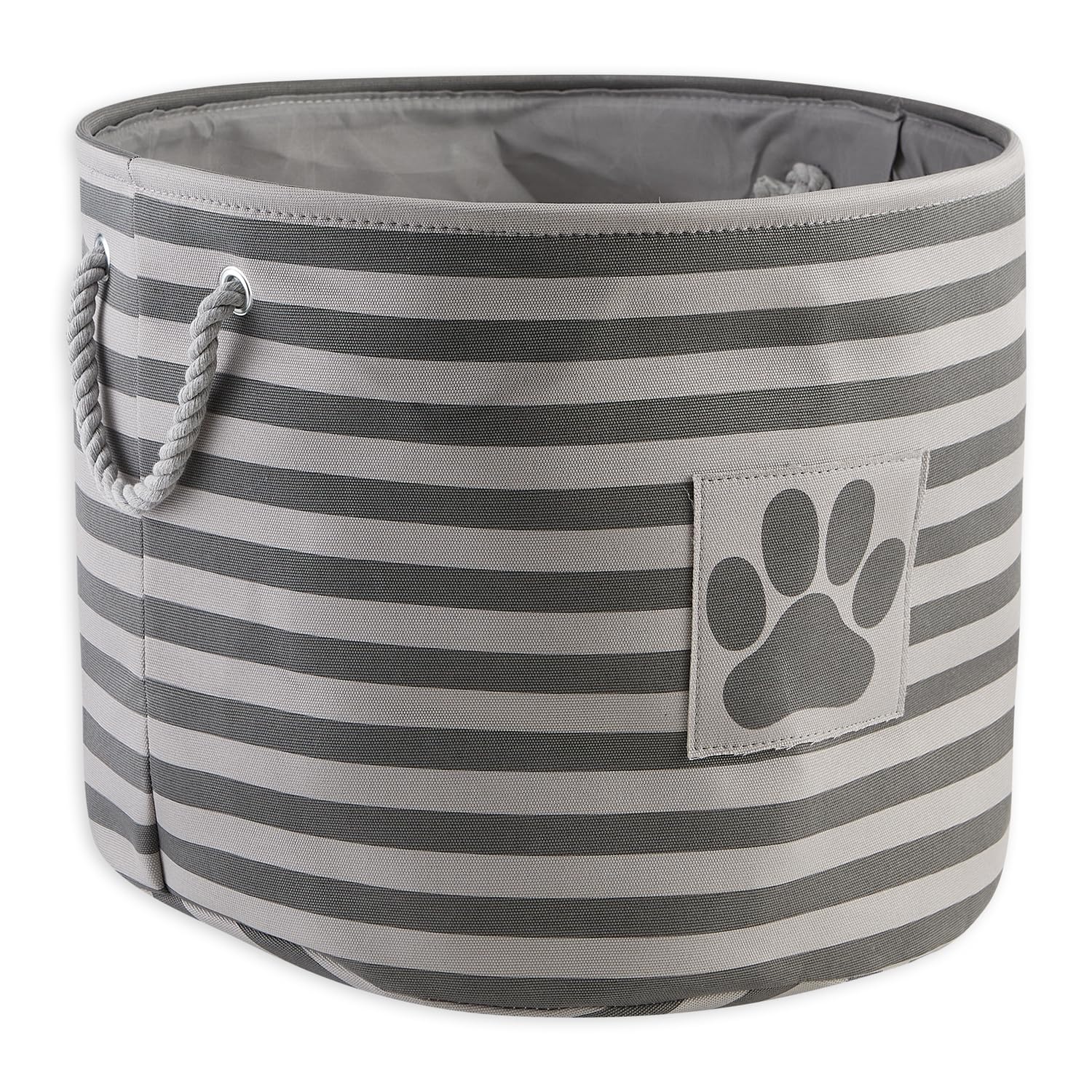 Bone Dry Pet Storage Collection Striped Paw Patch Bin  Large Round  Gray