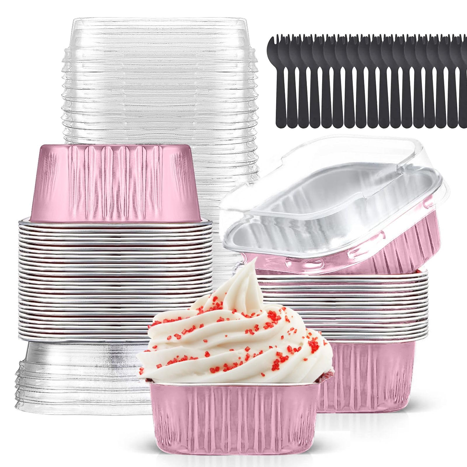 Findful Mini Cake Pans With Lids (10oz,40 Pack) Aluminum Foil Square Cupcake Liners Brownie Baking Cups,Disposable 4   x4    Lar