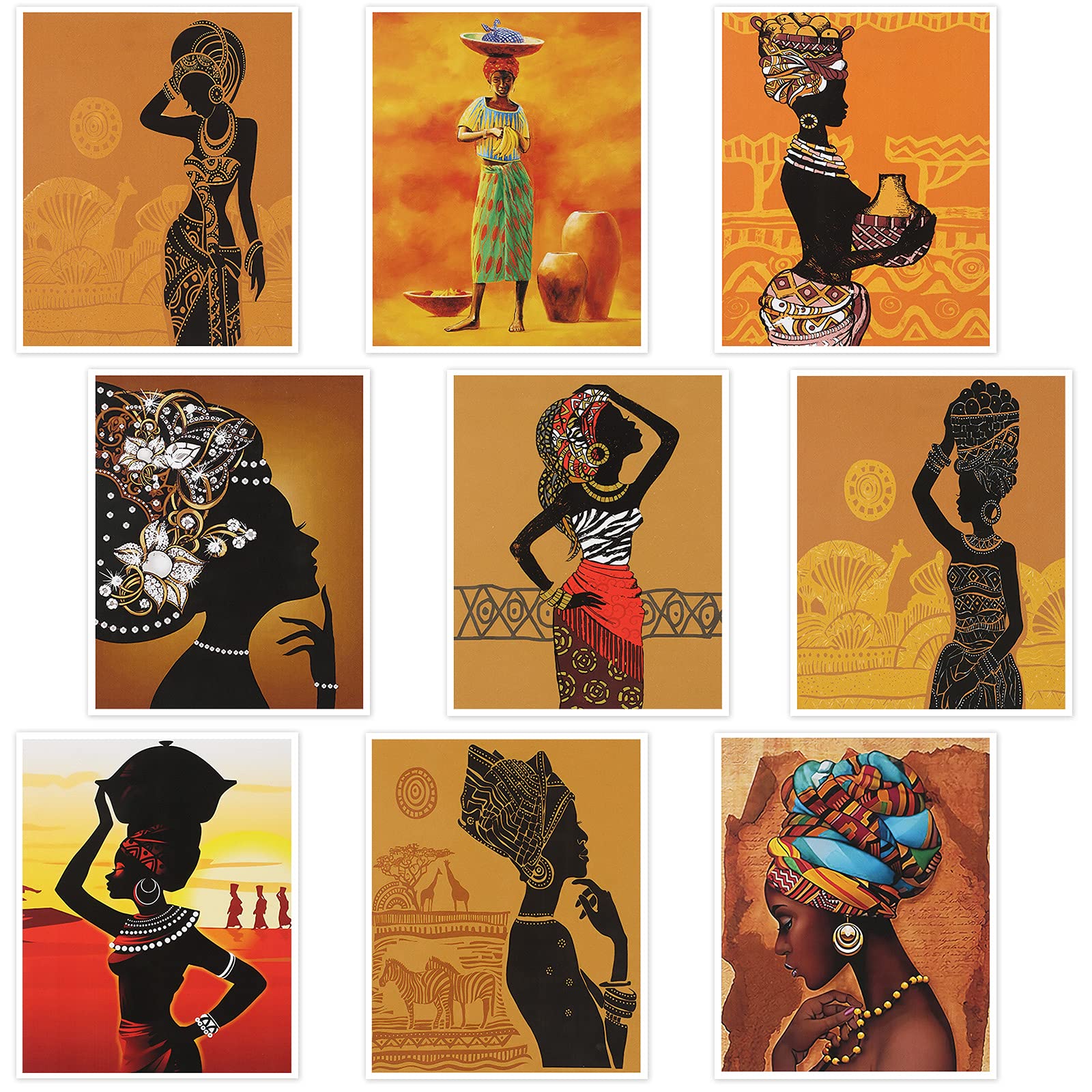 Tenare 9 Pieces Canvas African American Wall Decor Black Girl African Woman Wall Painting Black Art Pictures Retro Style Ethnic