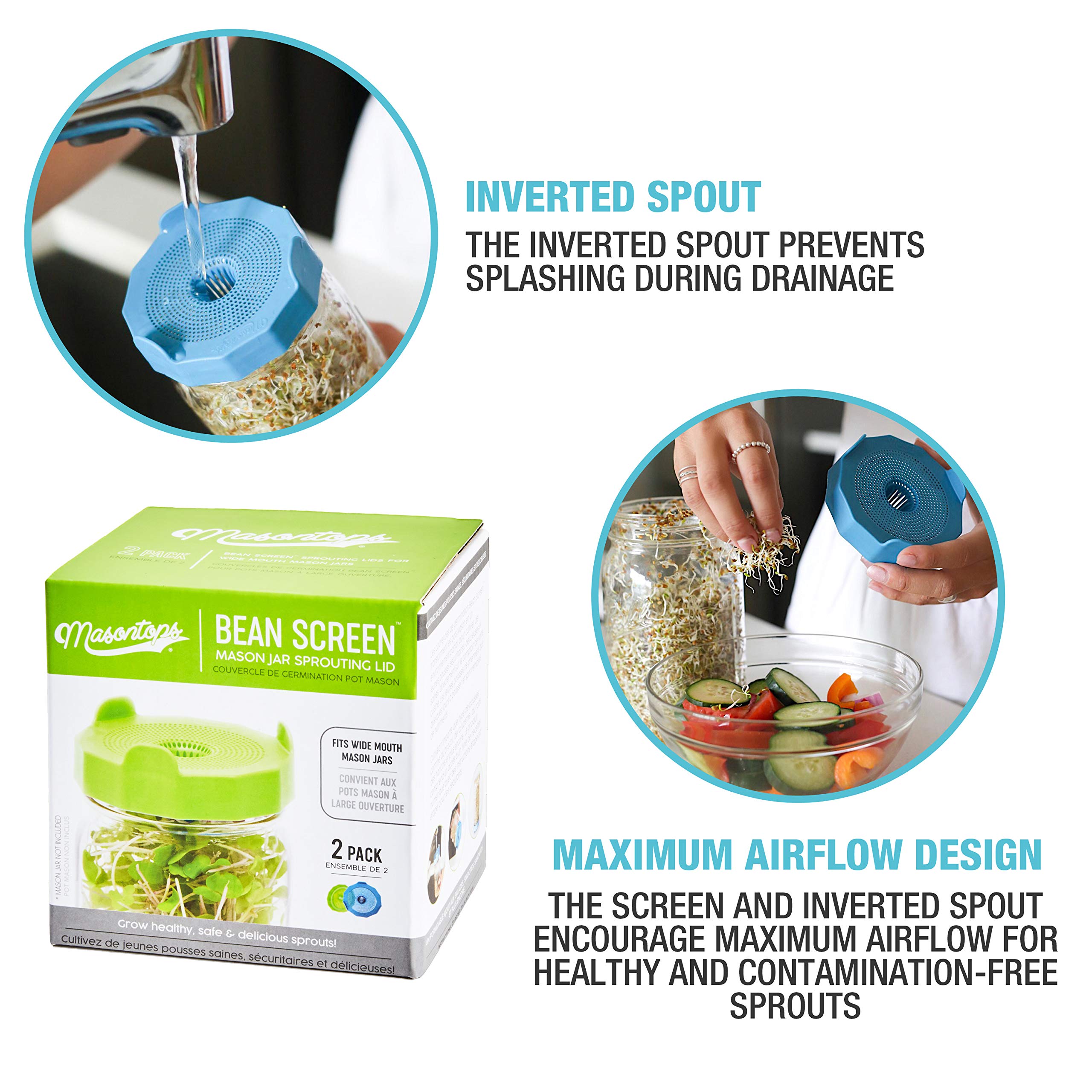 Masontops Bean Screen Sprouts Growing Kit - Sprouting Lids & Sprout Mixes Microgreens Growing Kit - Sprouting Kit Wide Mouth Mas