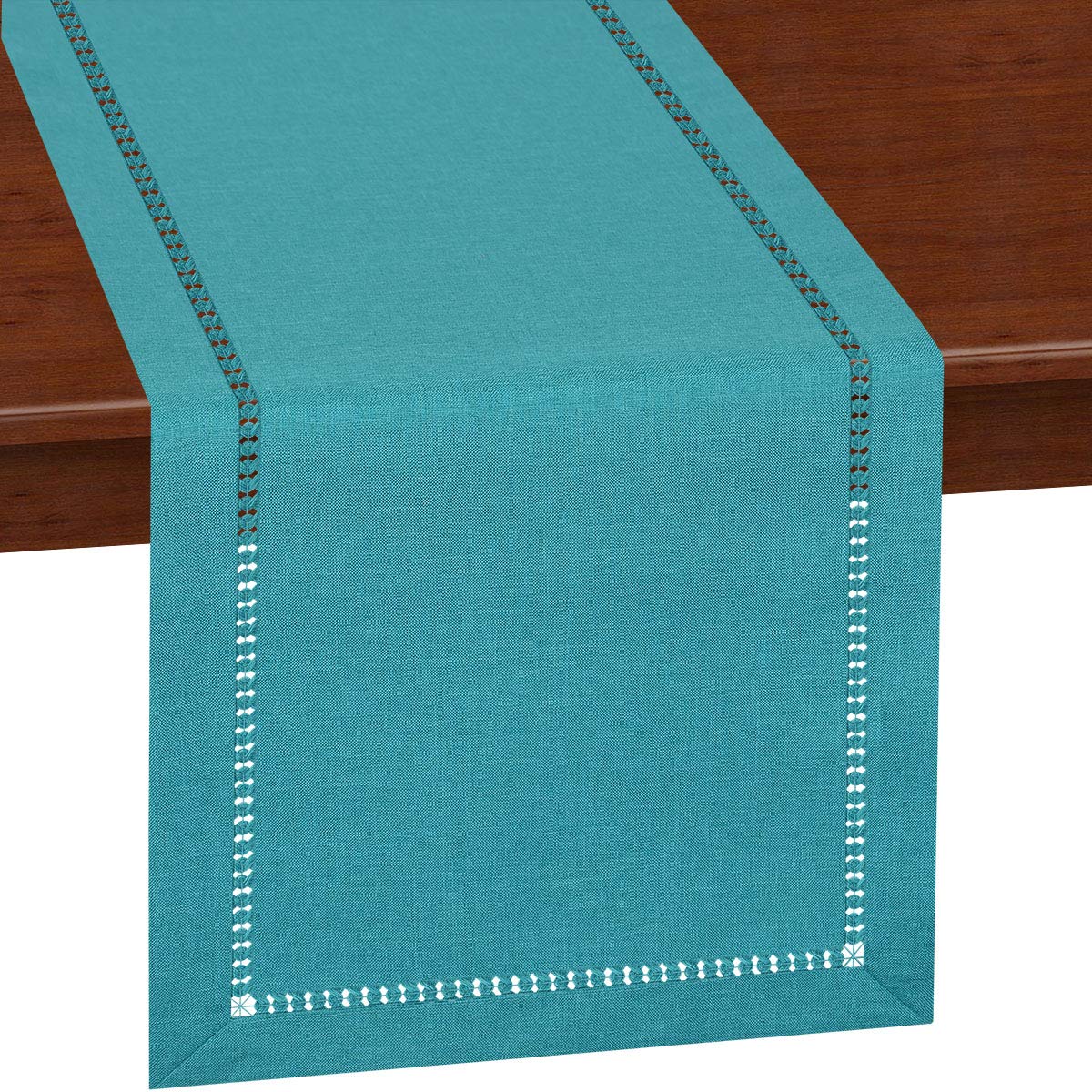 Grelucgo Handmade Hemstitch Short Teal Table Runner Dresser Scarf, Rectangular 14 By 48 Inch