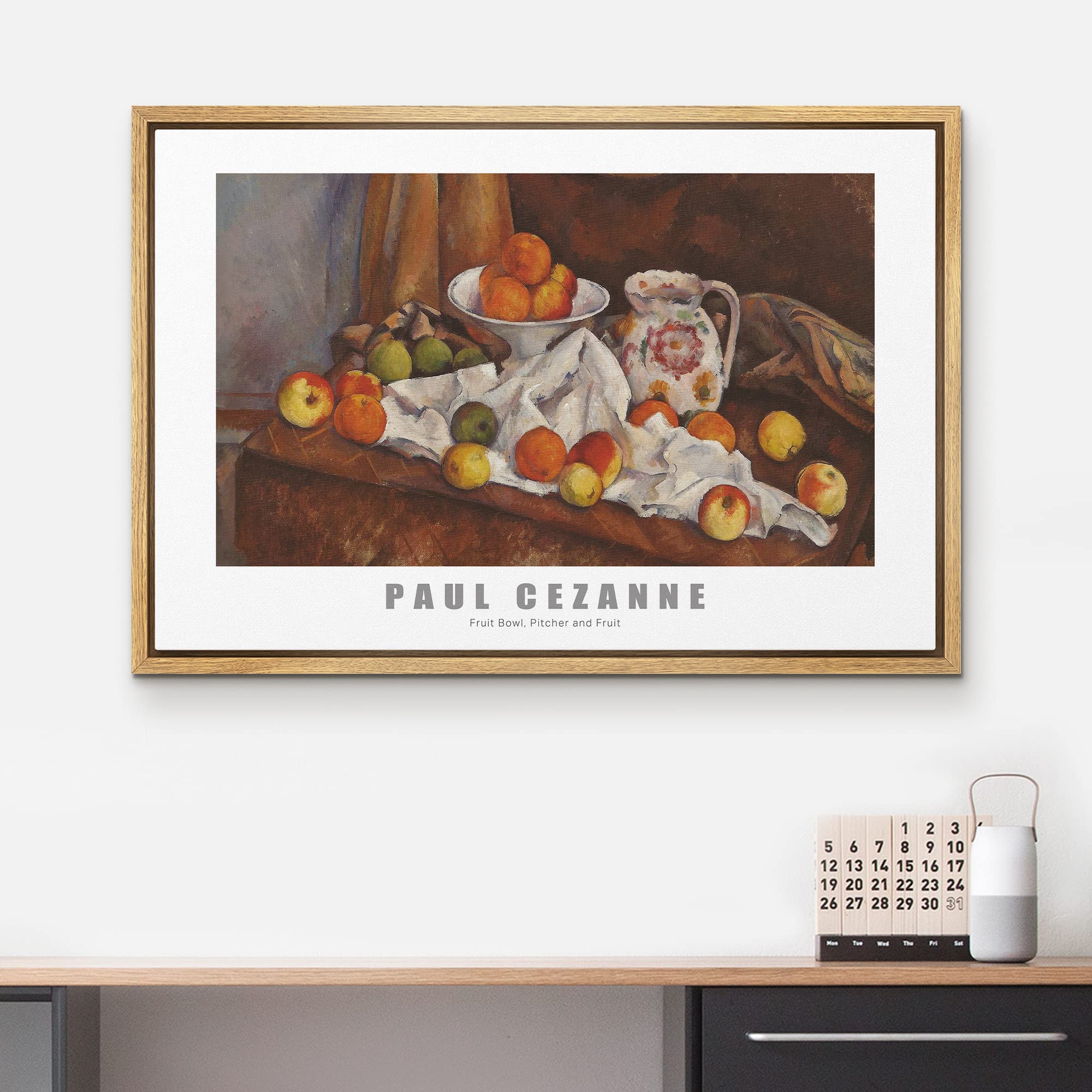 Wall26 Framed Canvas Print Wall Art Fruit Bowl, Pitcher & Fruit By Paul Cezanne Historic Cultural Illustrations Fine Art Traditi