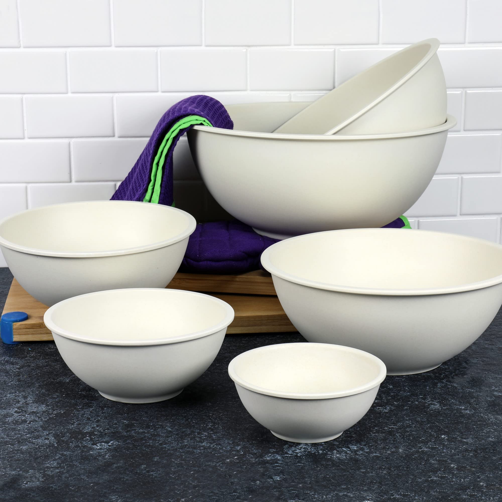 Chef Craft Eco Bamboo Fiber Mixing Bowl Set, 6 Piece Set, Natural