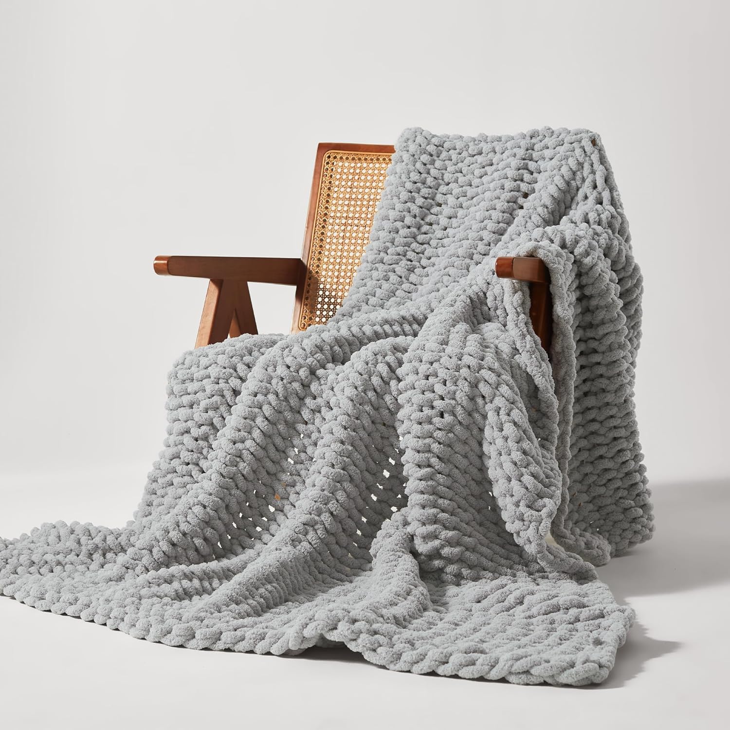 Handmade Washable Velvet Knit Throw Blanket for Couch & Bed - Gray