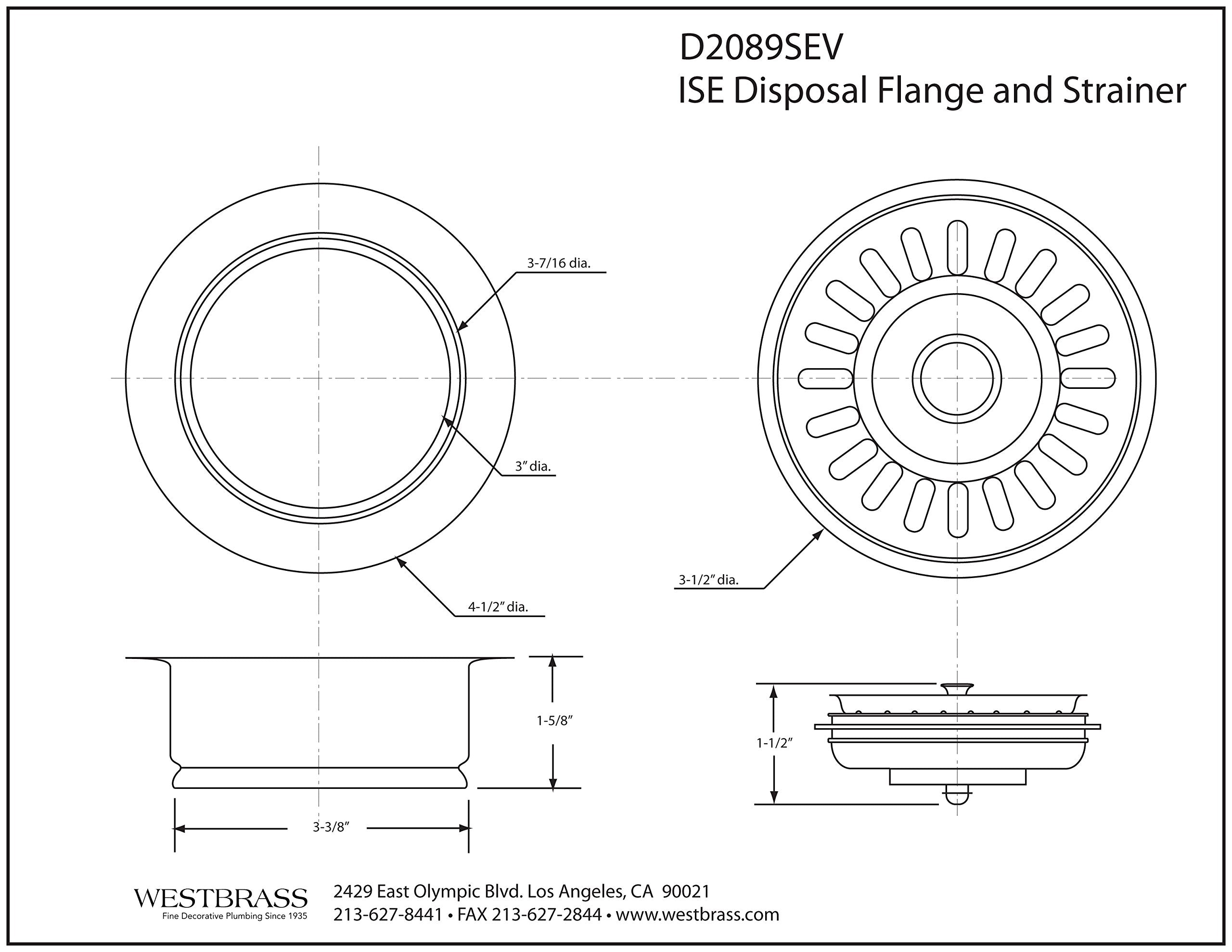 Westbrass D2089Sev-05 3-1/2'' Kitchen Sink Waste Disposal Drain Flange And Basket Strainer, Polished Nickel