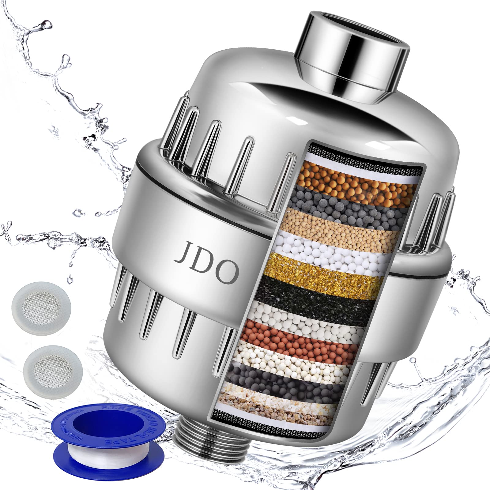 Jdo Shower Filter For Hard Water - 18 Stages High Output Shower Head Water Softener To Remove Chlorine Fluoride Heavy Metals (Ch