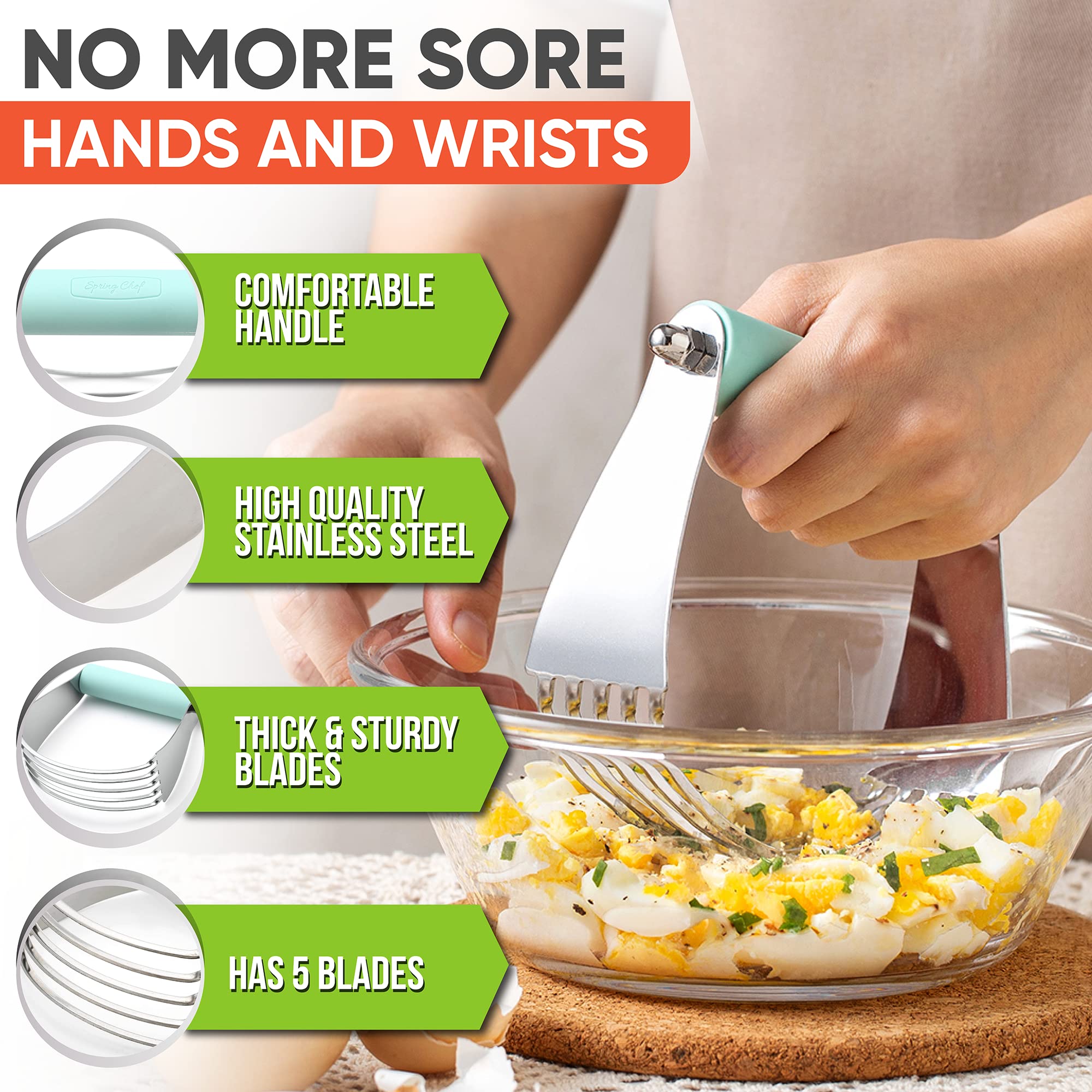 Spring Chef Large Dough Blender For Baking, Professional Dough Cutter Tool, Stainless Steel Puff Pastry Cutter Tool with Sharp B