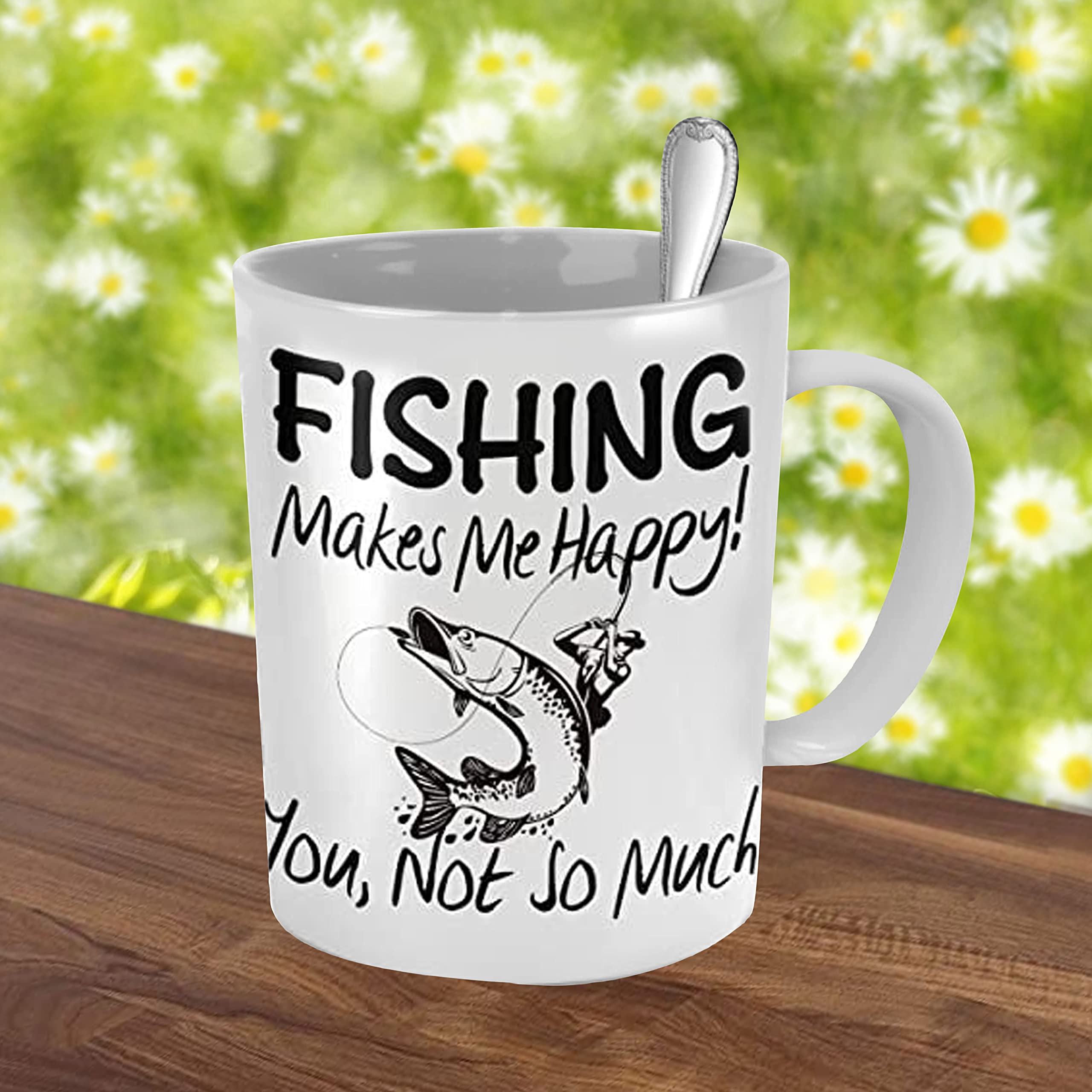 SpreadPassion Fishing Mug - Fishing Makes Me Happy - Fishing Gift - I Love Fishing Mug