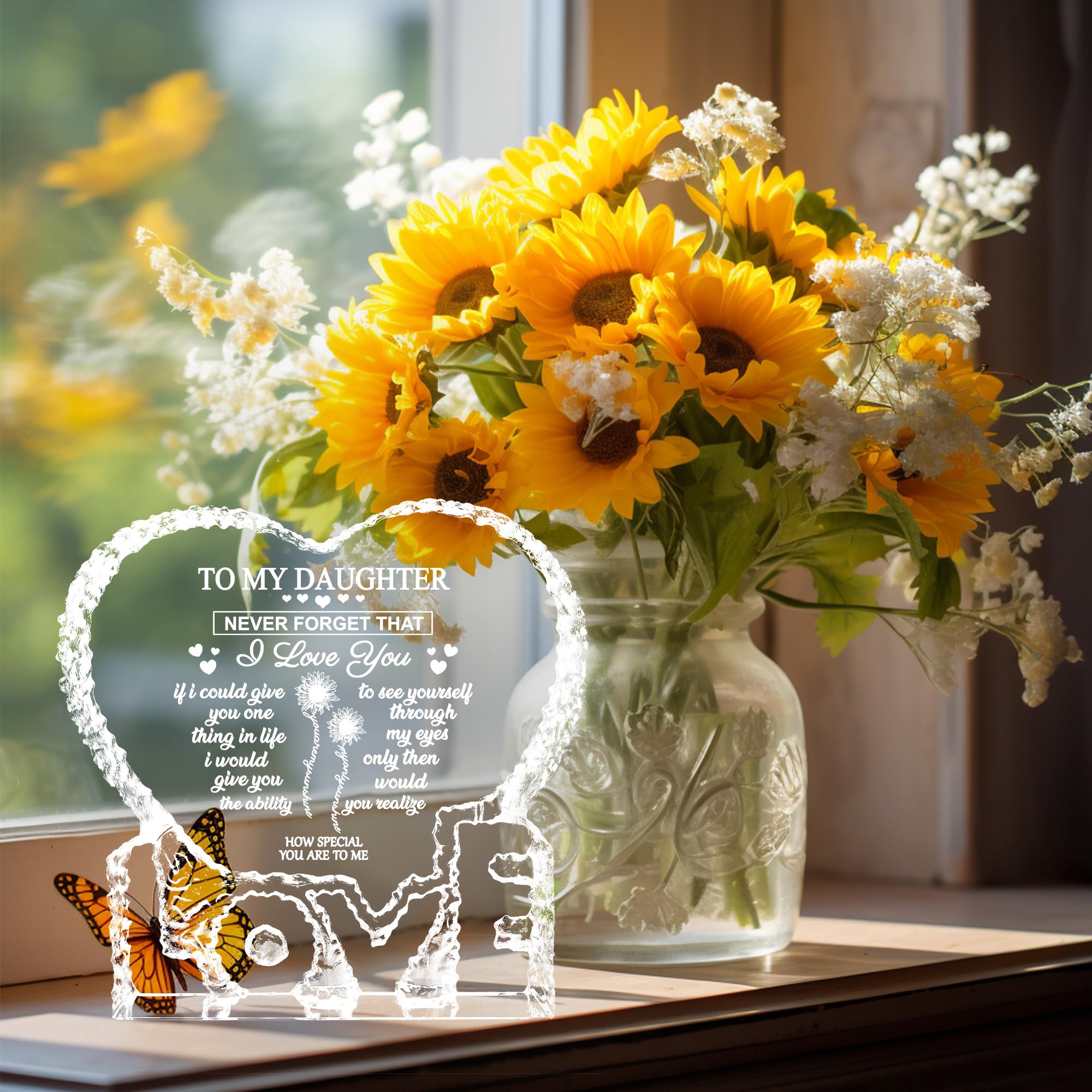 ZHSHWAT Daughter Birthday Gifts, Gifts for Daughter from Mom/Dad,Heart Shaped Crystal Mom Dad to Daughter Gift for Anniversary B