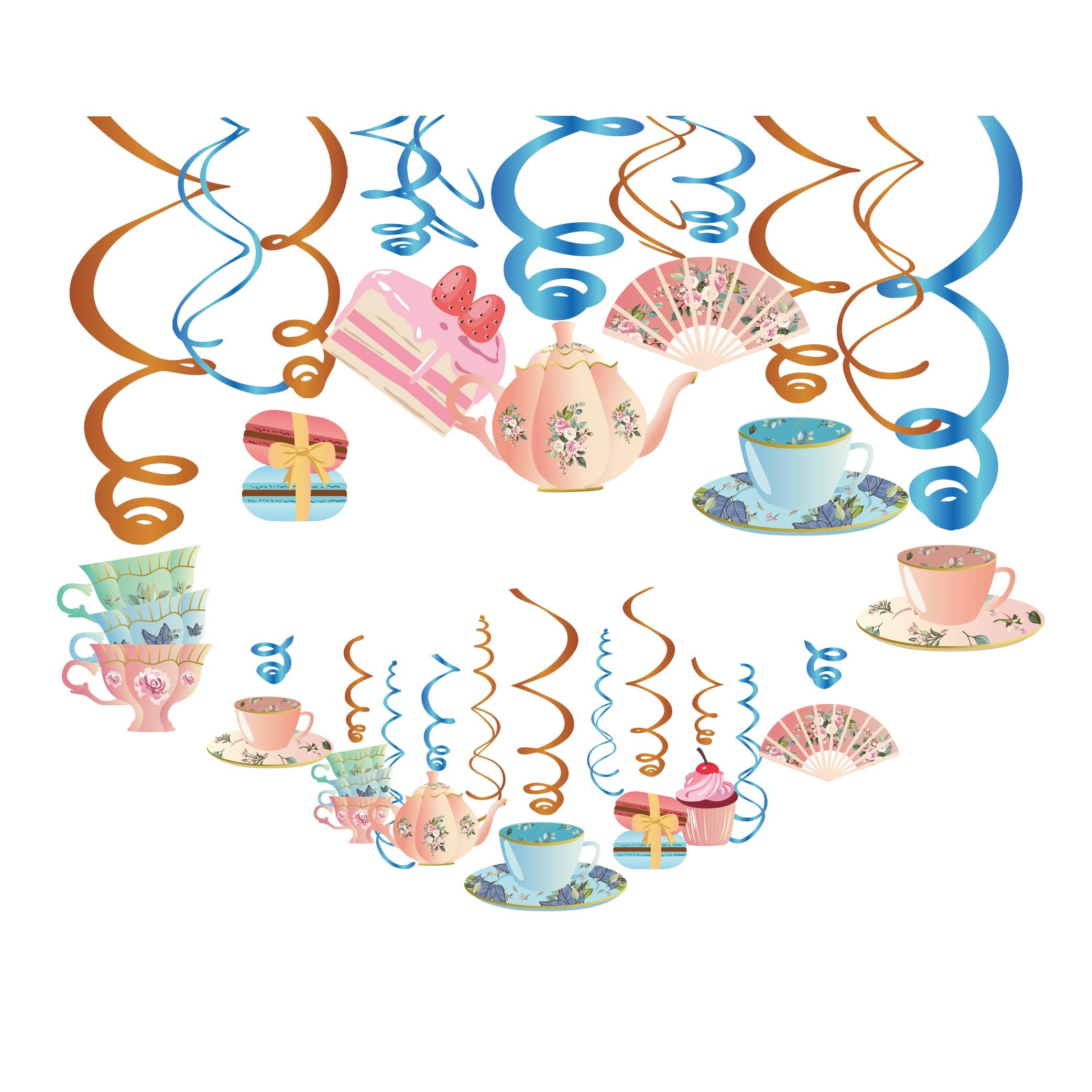 Anor Wishlife Tea Hanging Swirl Decorations,Mad Hatter,Vintage,Teacup For Garden,Party,Together,Ceiling,Home,Office,Bedroom (30C