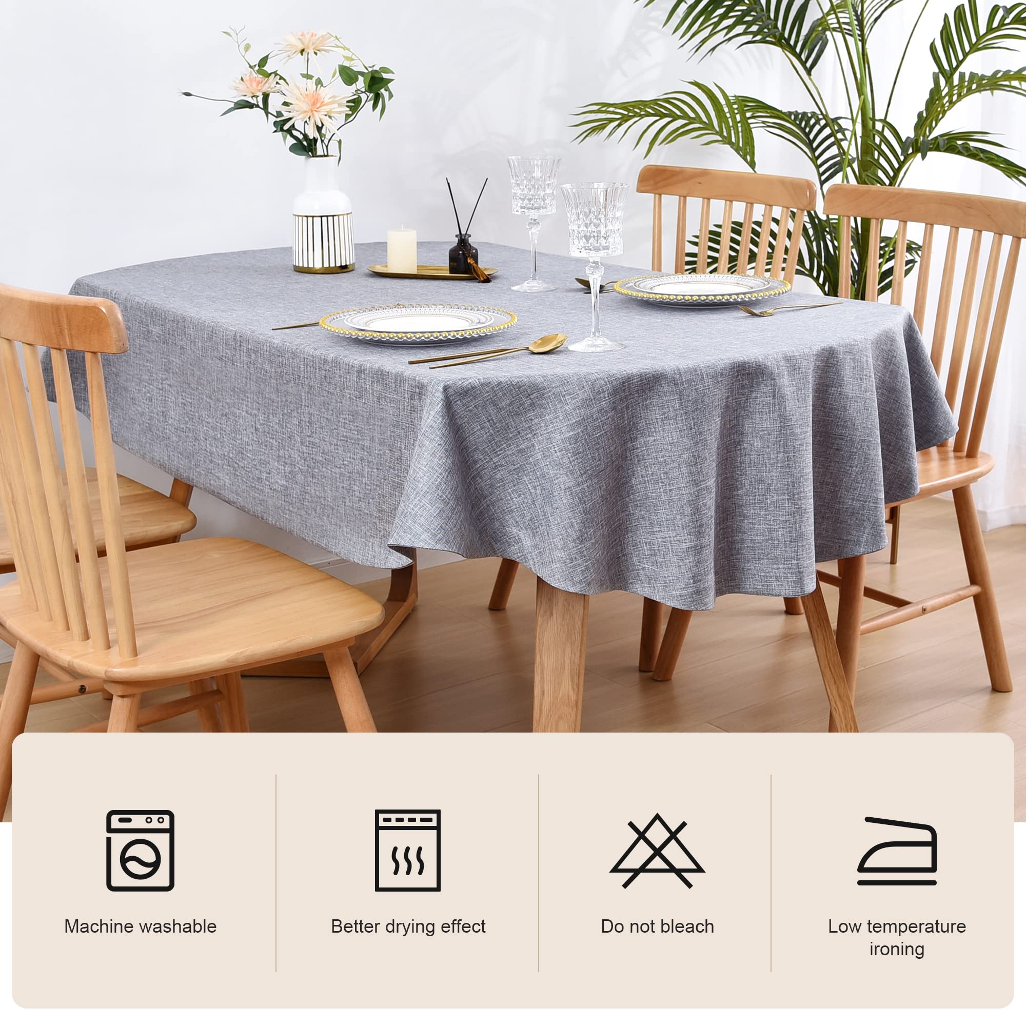 Wolkemer Faux Linen Oval Tablecloth Heavy Duty Wrinkle Resistant Fabric Table Cloths 60 x 102 Inch Grey Farmhouse Rustic Table C