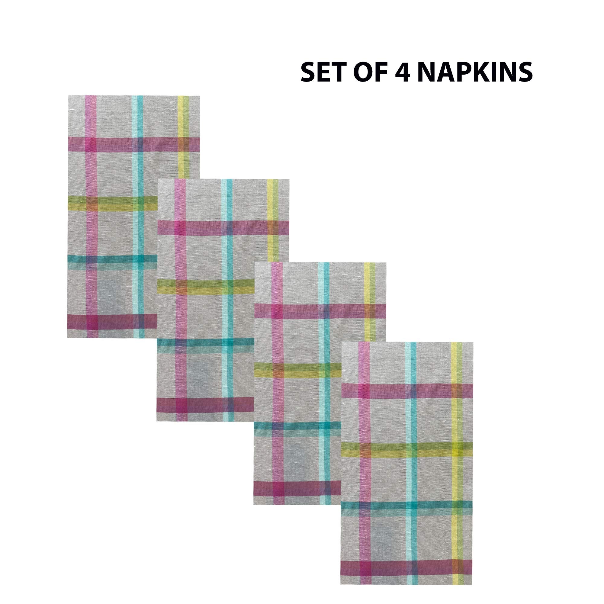 Lintex Prism Contemporary Easter Cottage Plaid Cotton Weave Fabric Napkins, Country Classic Aqua, Pink And Green Plaid Indoor/Ou