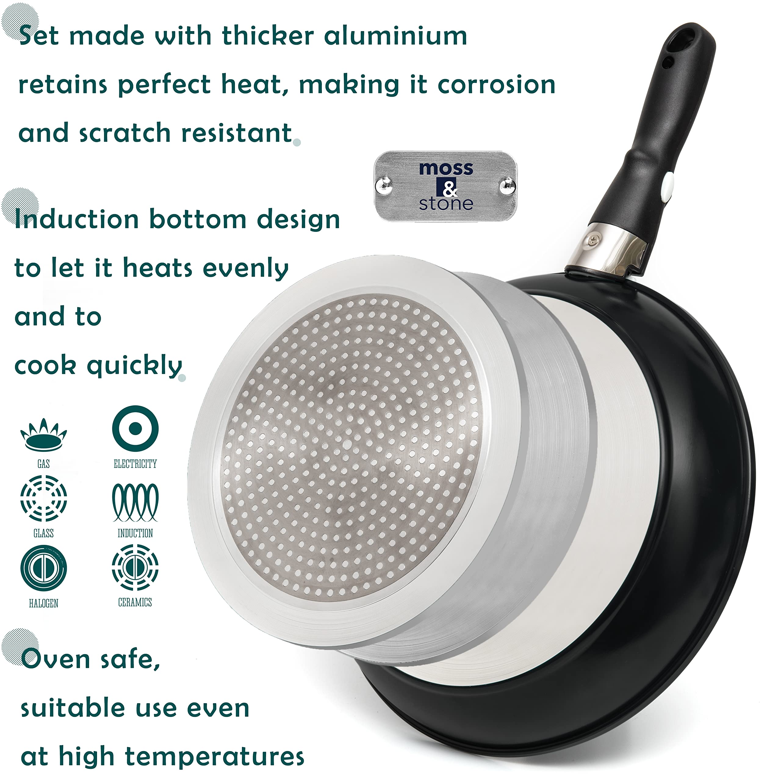 Moss & Stone Pots And Pans Set Nonstick, Removable Handle Cookware, Stackable Pots And Pans Set, Dishwasher safe, Induction Pots