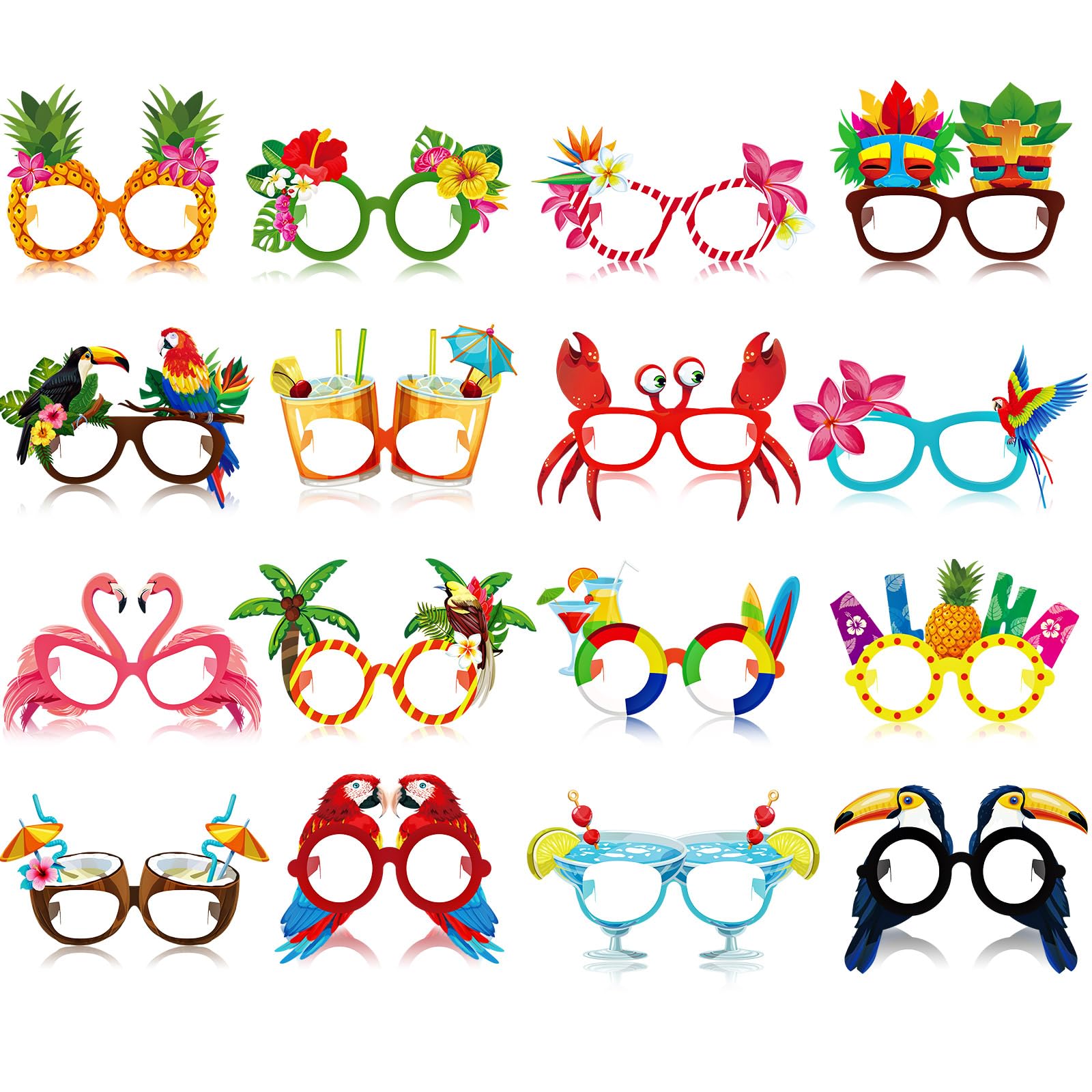 Vinsot 32 Pack Beach Pool Party Eyeglasses Decor Summer Luau Paper Glasses Bulk Hawaiian Sunglasses Frame Tropical Pool Props Ph