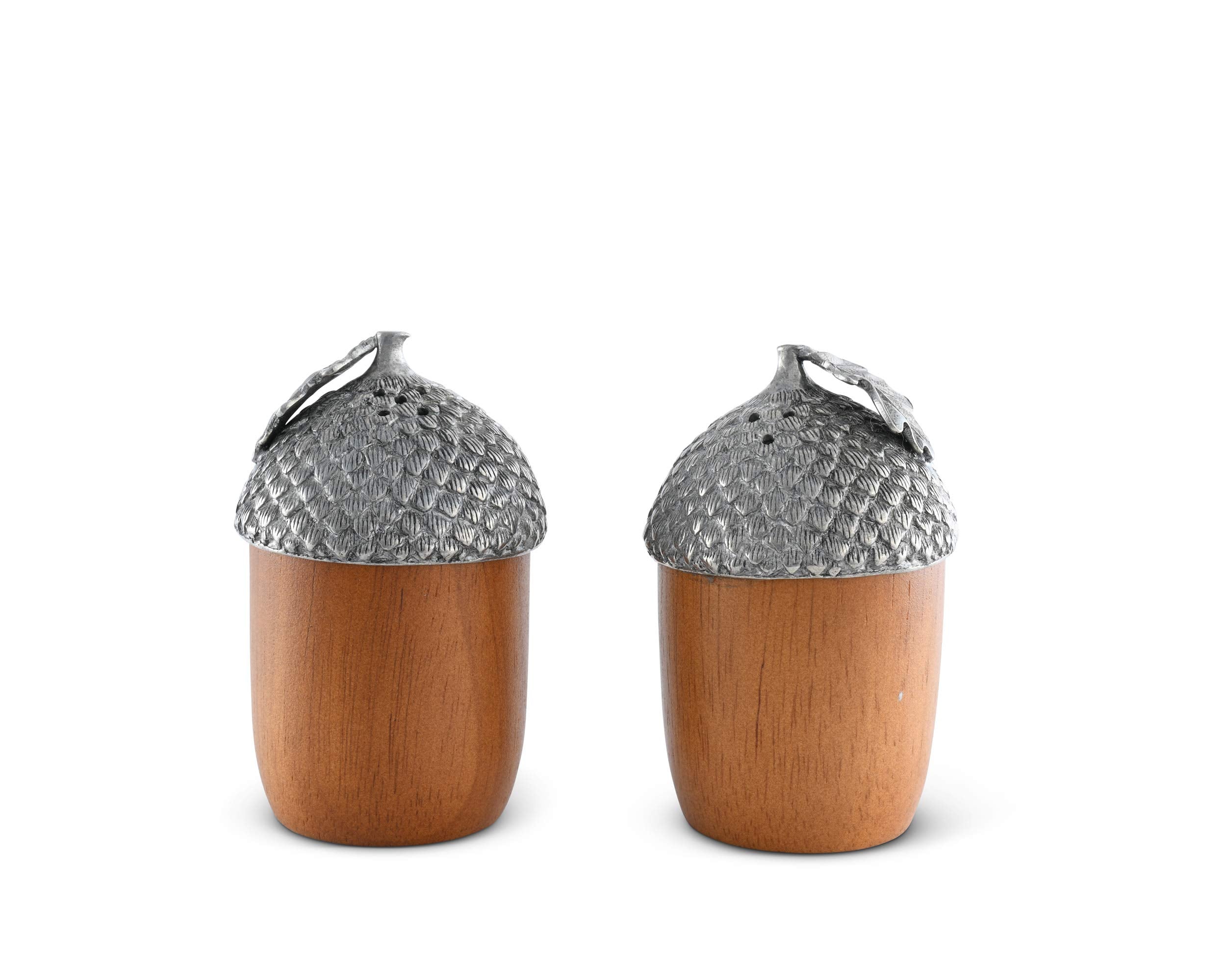 Vagabond House Acorns Wood And Pewter Metal Salt And Pepper Shaker Set 2 Inch X 3.5 Inch