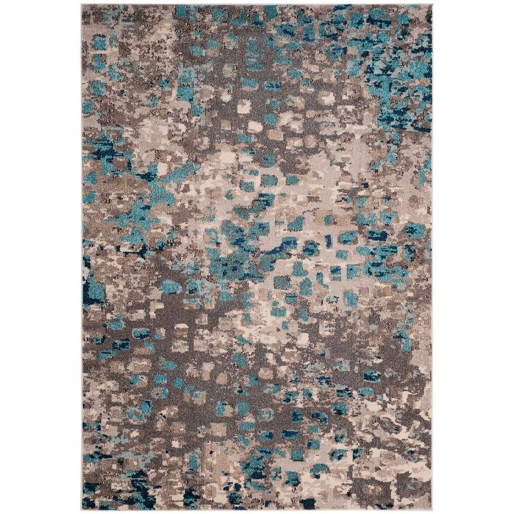 SAFAVIEH Monaco Collection Area Rug - 51 x 77, Grey & Light Blue, Boho Chic Abstract Watercolor Design, Non-Shedding & Easy Ca