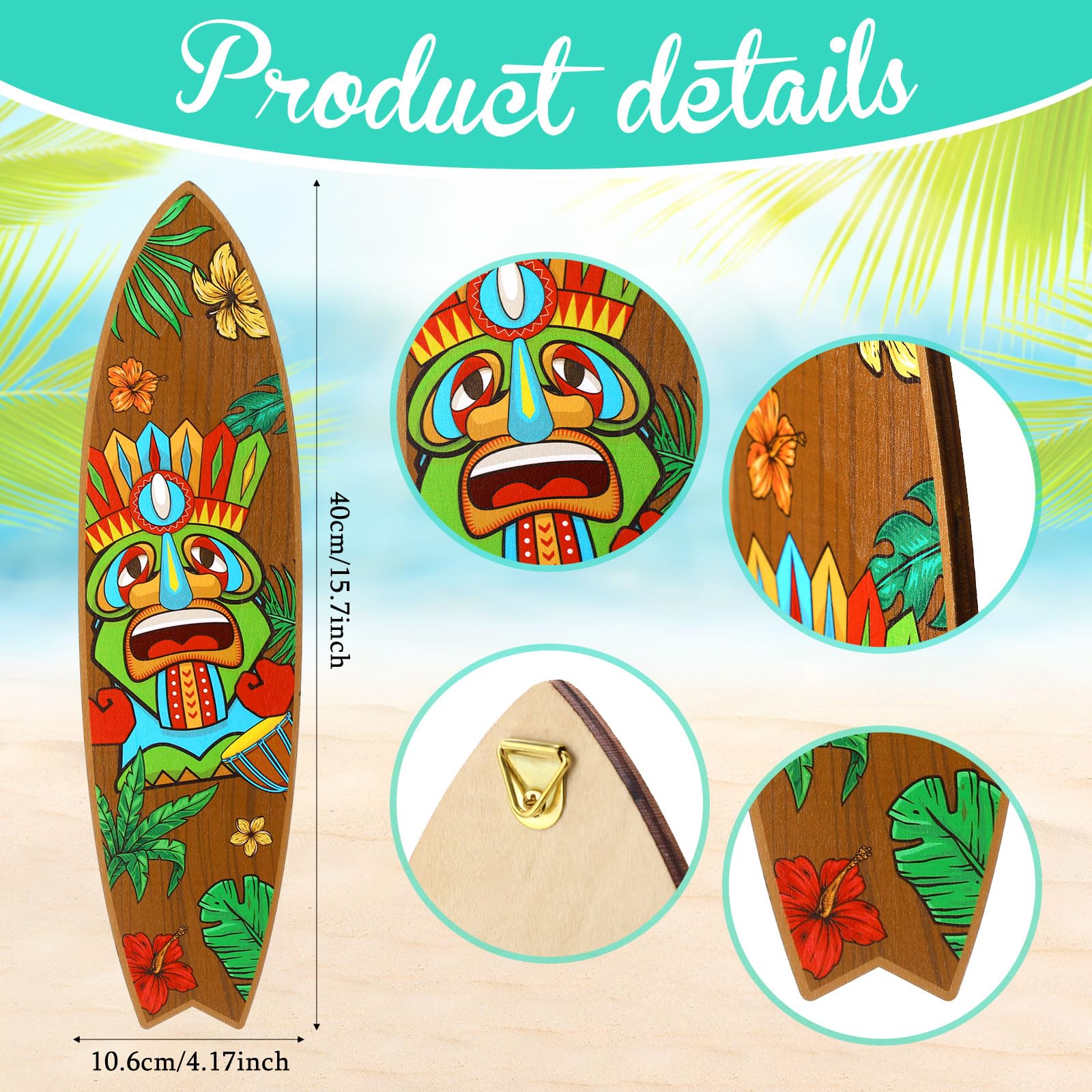 Blulu 4 Pcs Surfboard Wall Decor Surfboard Wall Hanging Sign Wooden Beach Decoration Summer Theme Decor Hawaiian Luau Party Deco
