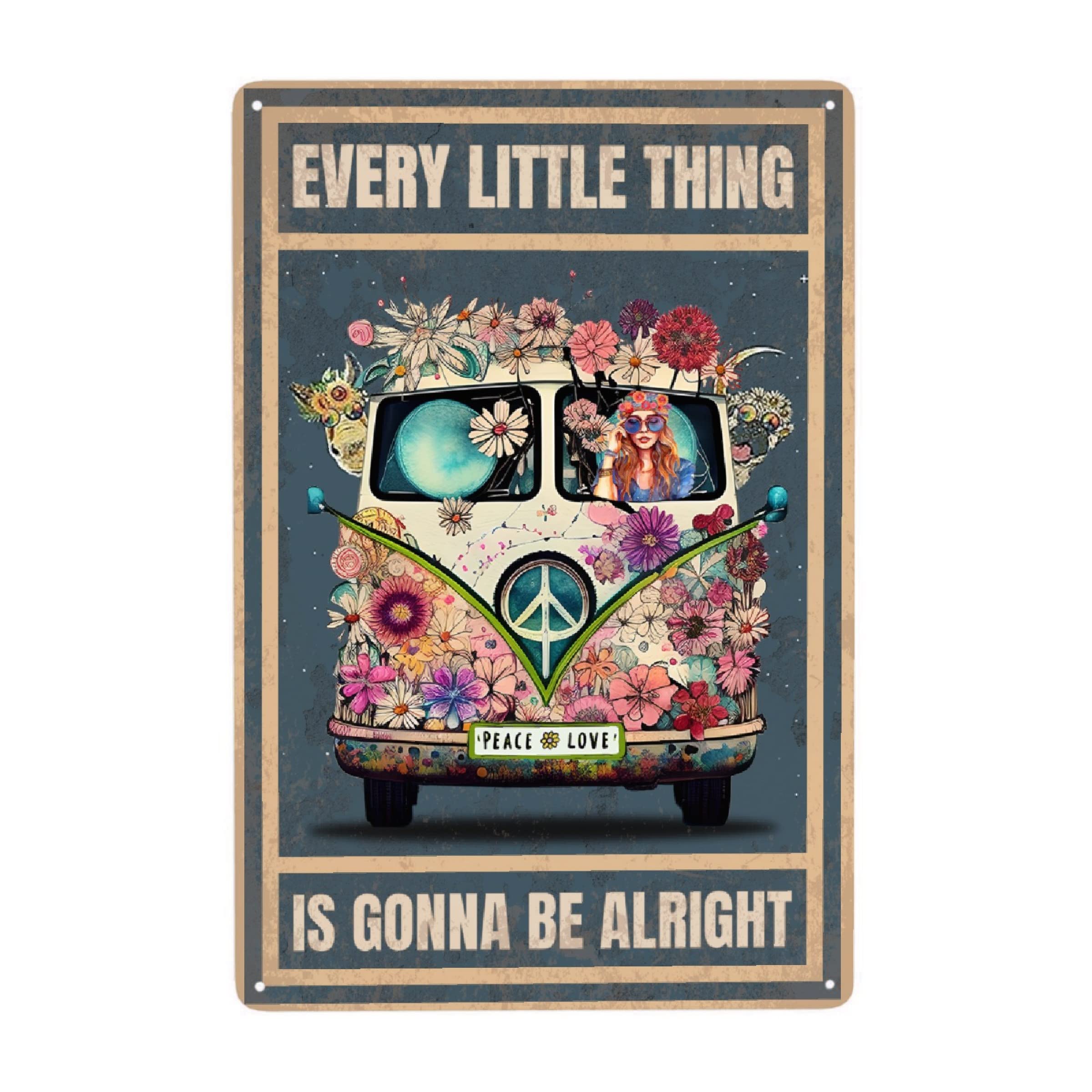 Jocasa Vintage Hippie Metal Poster Every Little Thing Is Gonna Be Alright Sign Room Decor-Retro Hippie Wall Decor Aluminum Metal
