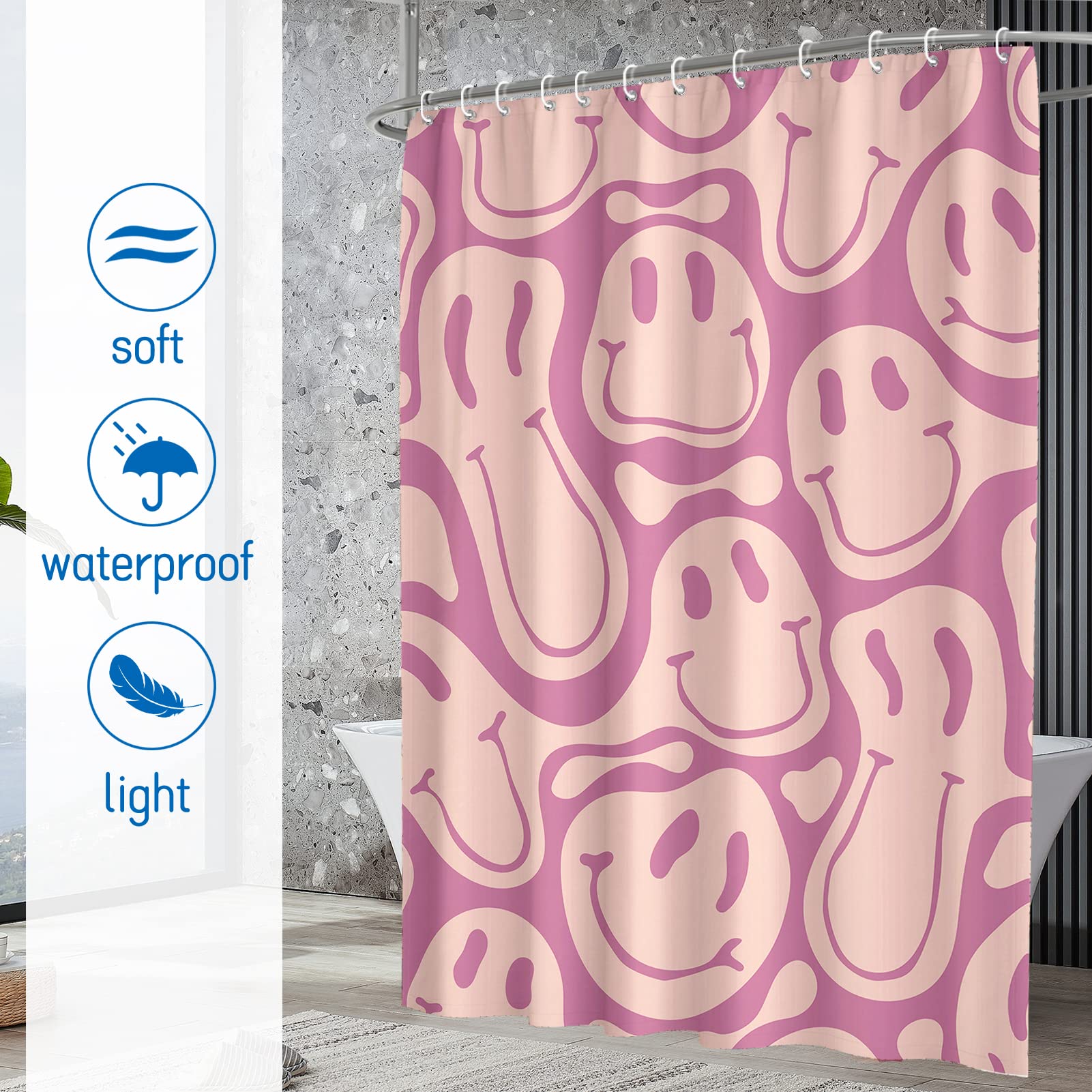 Watbro Retro Hippie Shower Curtain For Bathroom,60S 70S Colorful Vintage Shower Curtain,Waterproof Polyester Fabric Bathroom Dec