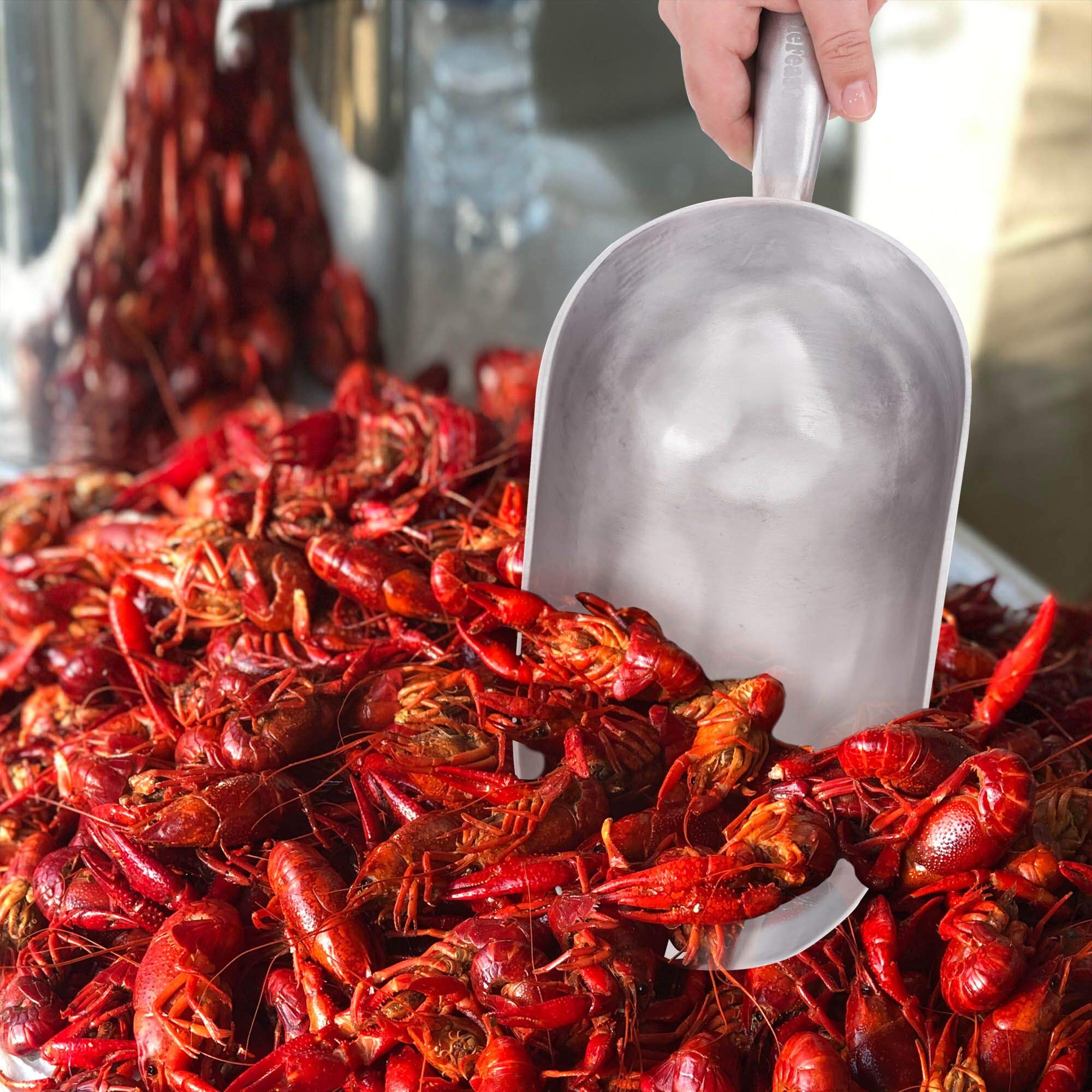 Creole Feast Twf1558 Utility One-Piece Cast Aluminum Scoop Food Crawfish Charcoal Bar Ice 58-Ounce Cooking Utensil Silver