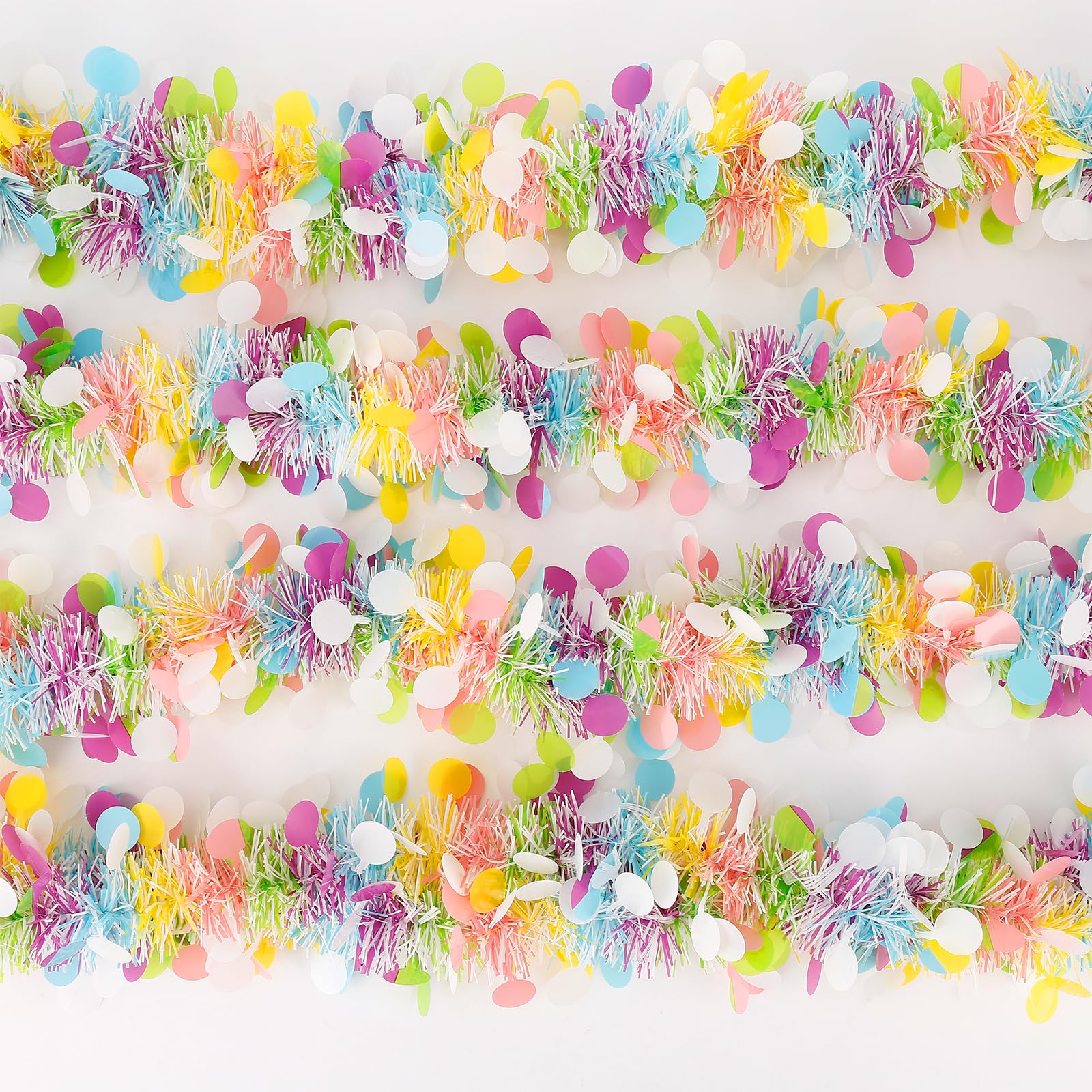 Easter Garland Decor,50Ft Glitter Tinsel Spring Garland Decorations for Tree Mantle Bedroom Office Classroom Party Indoor Outdoo