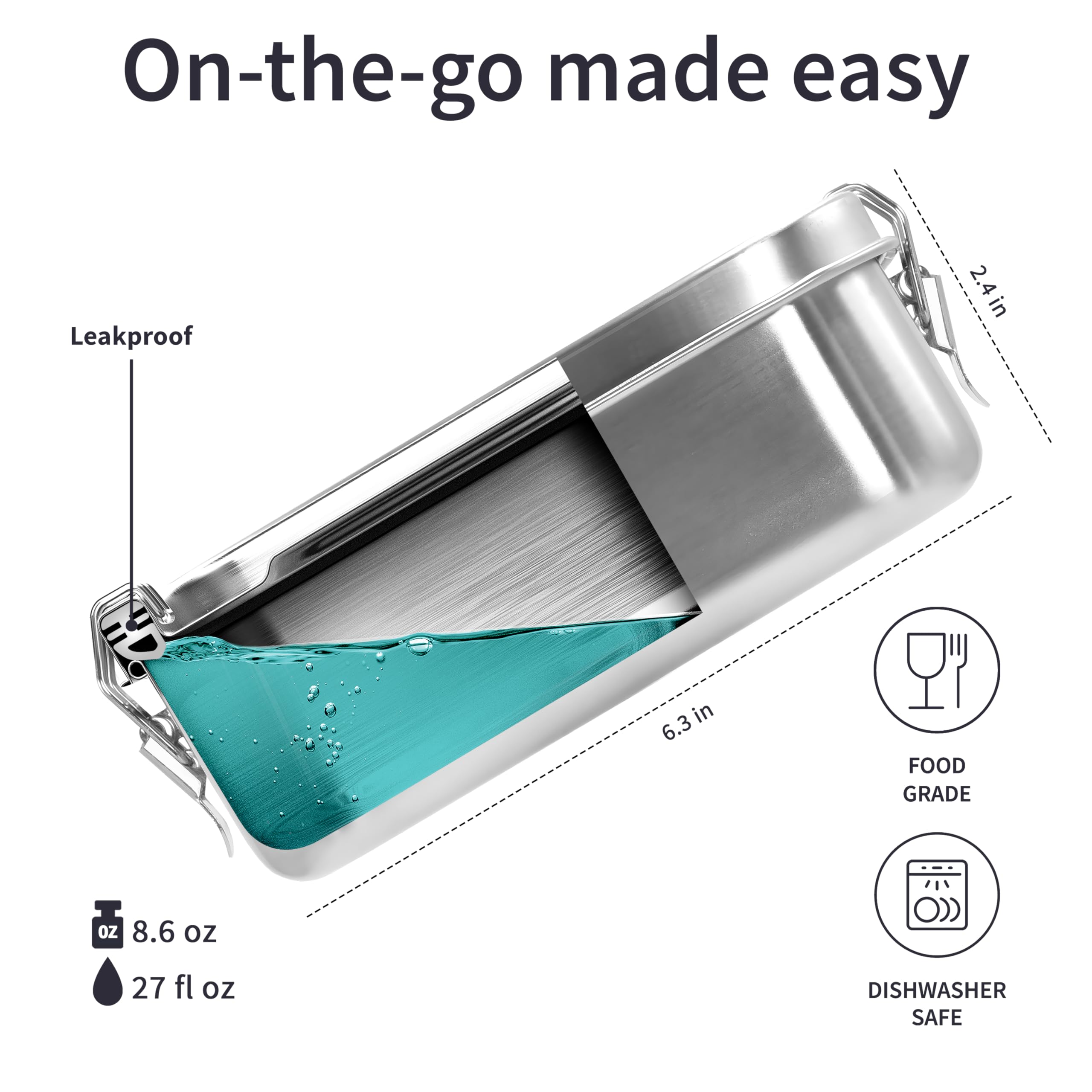 Bambaw Stainless Steel Bento Box 800 Ml, Adjustable Compartment Metal Lunch Box, Stainless Steel Leakproof Bento Box, Metal Bent