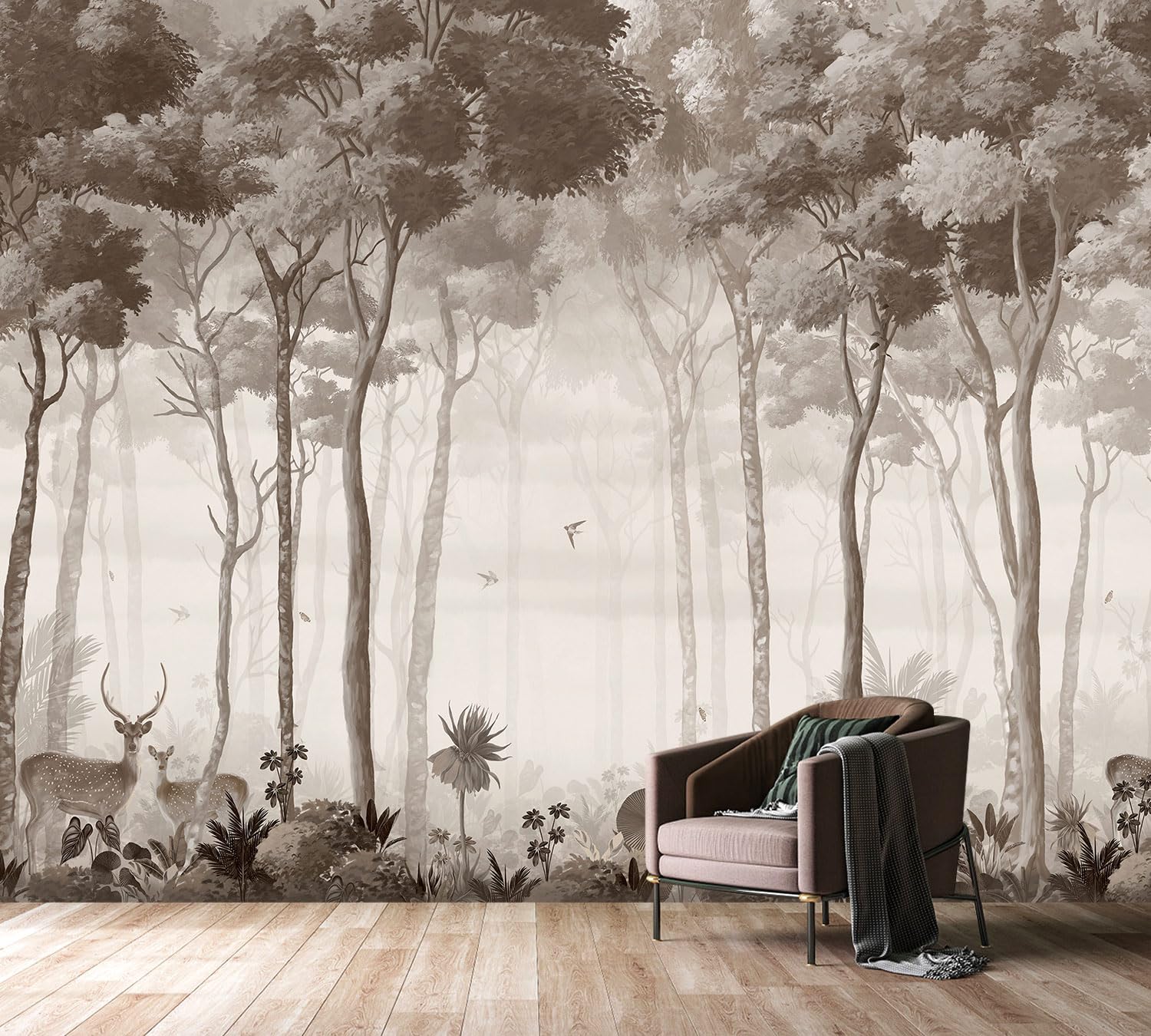 PYFFYP- Tropical Safari Wallpaper Vintage Jungle wall murals for Nursery(Not Peel and Stick)