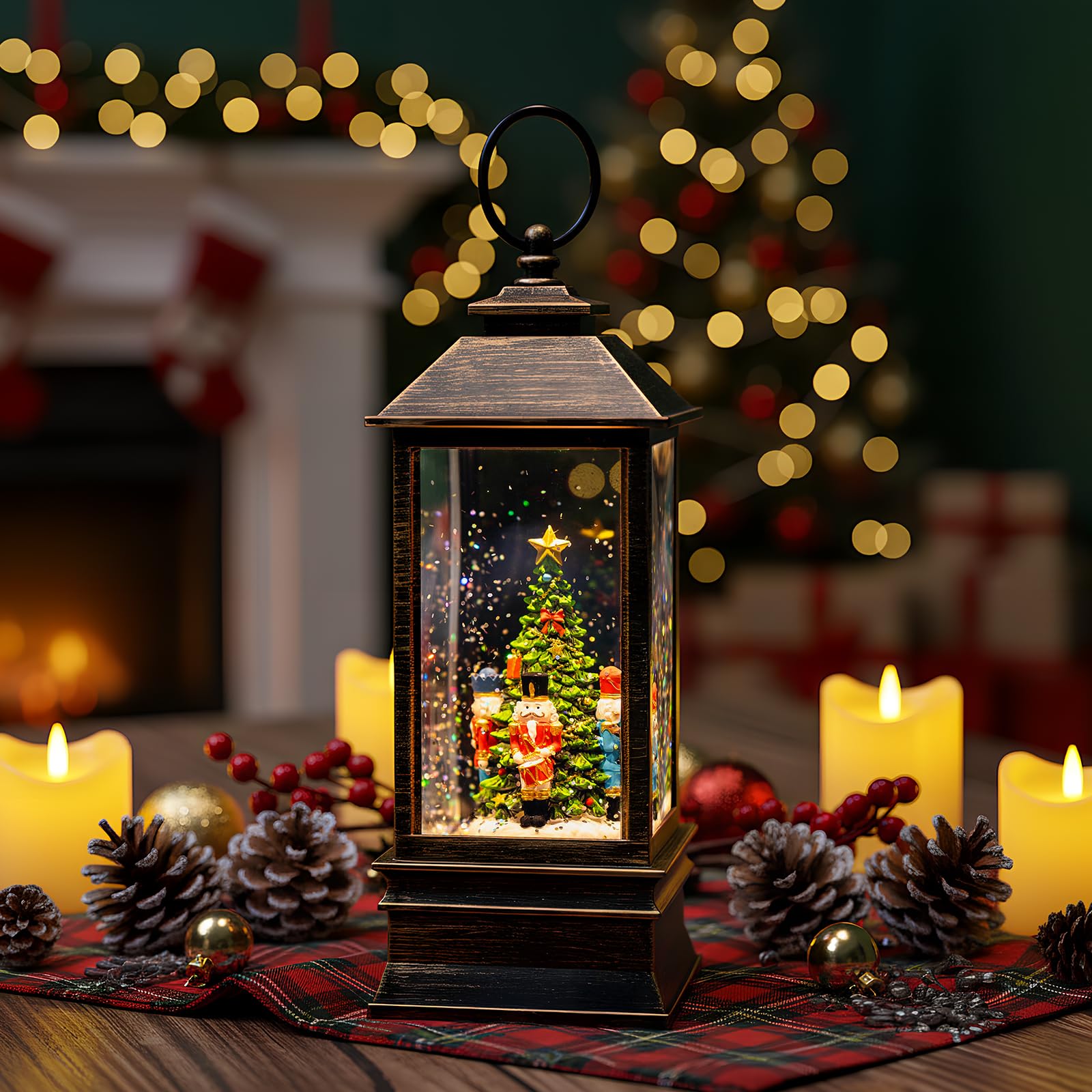 Christmas Snow Globe Water Lantern with Nutcracker Scene Battery Operated or USB Powered Musical Lighted Holiday Decoration for