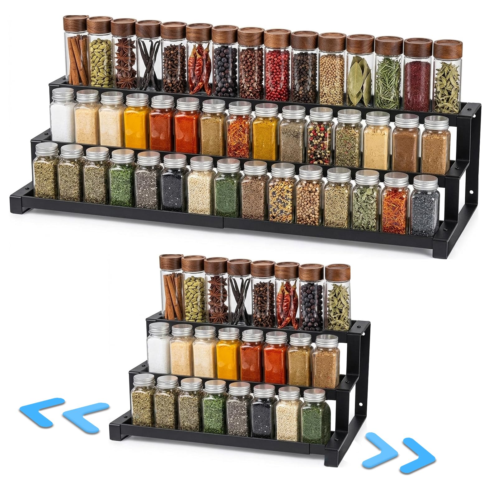 Expandable Spice Rack Organizer For Cabinet, Metal Spice Organizer Adjustable Length, Seasoning & Pantry Organization Shelf 3Ti