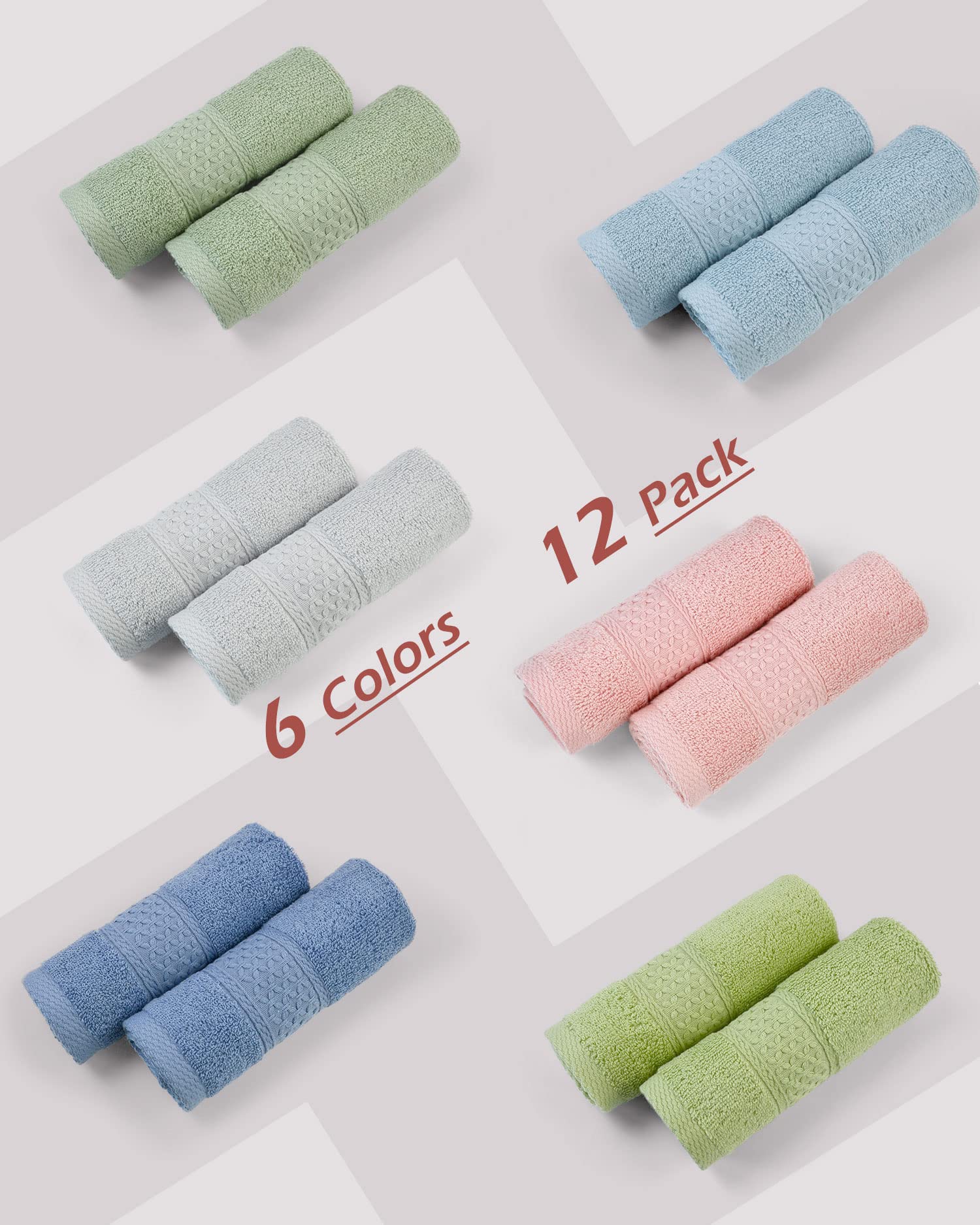 Cleanbear Wash Cloths Soft Bathroom Washcloths for Body and Face  Wash Cloth with Assorted Colors Bulk Face Cloths 13 by 13 Inches (12 Pieces 6 Colors)