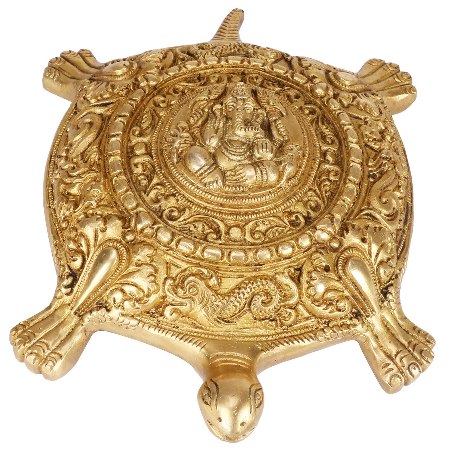 Svarup Brass Tortoise With Ganesha Vastu Kachua Ganesh Turtle For Fengshui Home Decor And Showpiece 8 Inch Gold Color