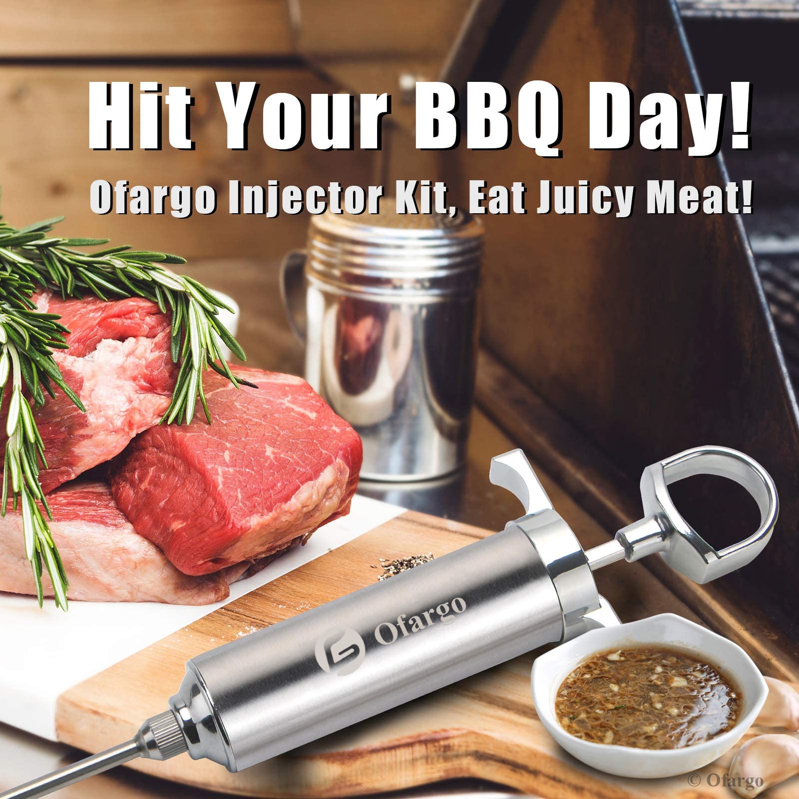 Ofargo 304-Stainless Steel Meat Injector Syringe Kit With 4 Marinade Needles For Bbq Grill Smoker, 2-Oz Large Capacity, Both Pap